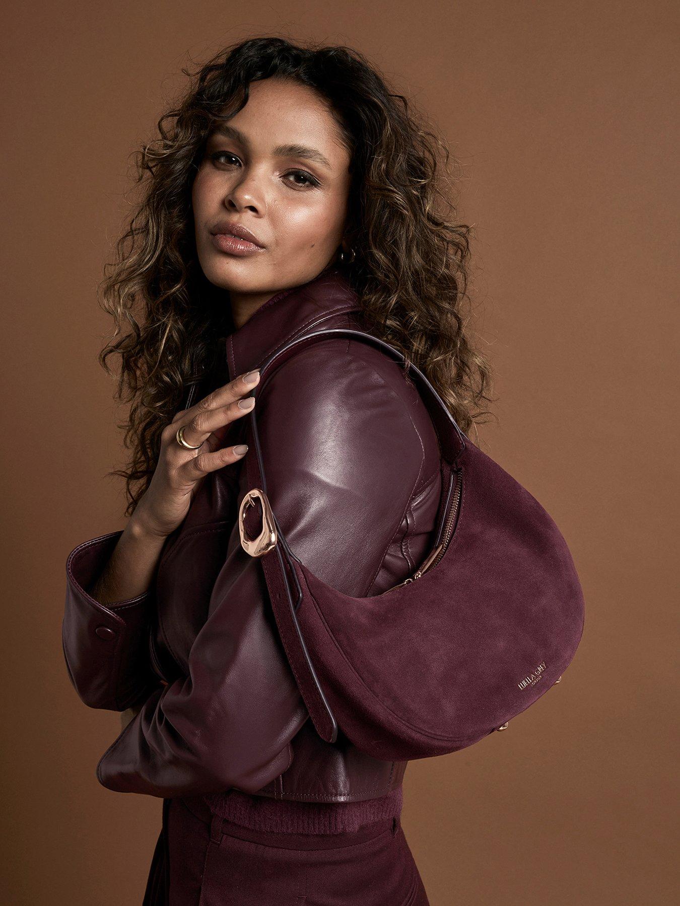 Luella Grey Blythe Scoop Shoulder Bag In Black Cherry Suede