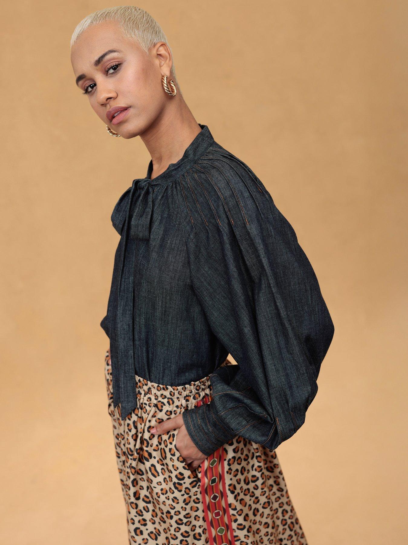 Image 1 of 1 of Emily Lovelock Kelsey Denim Blouse - Blue