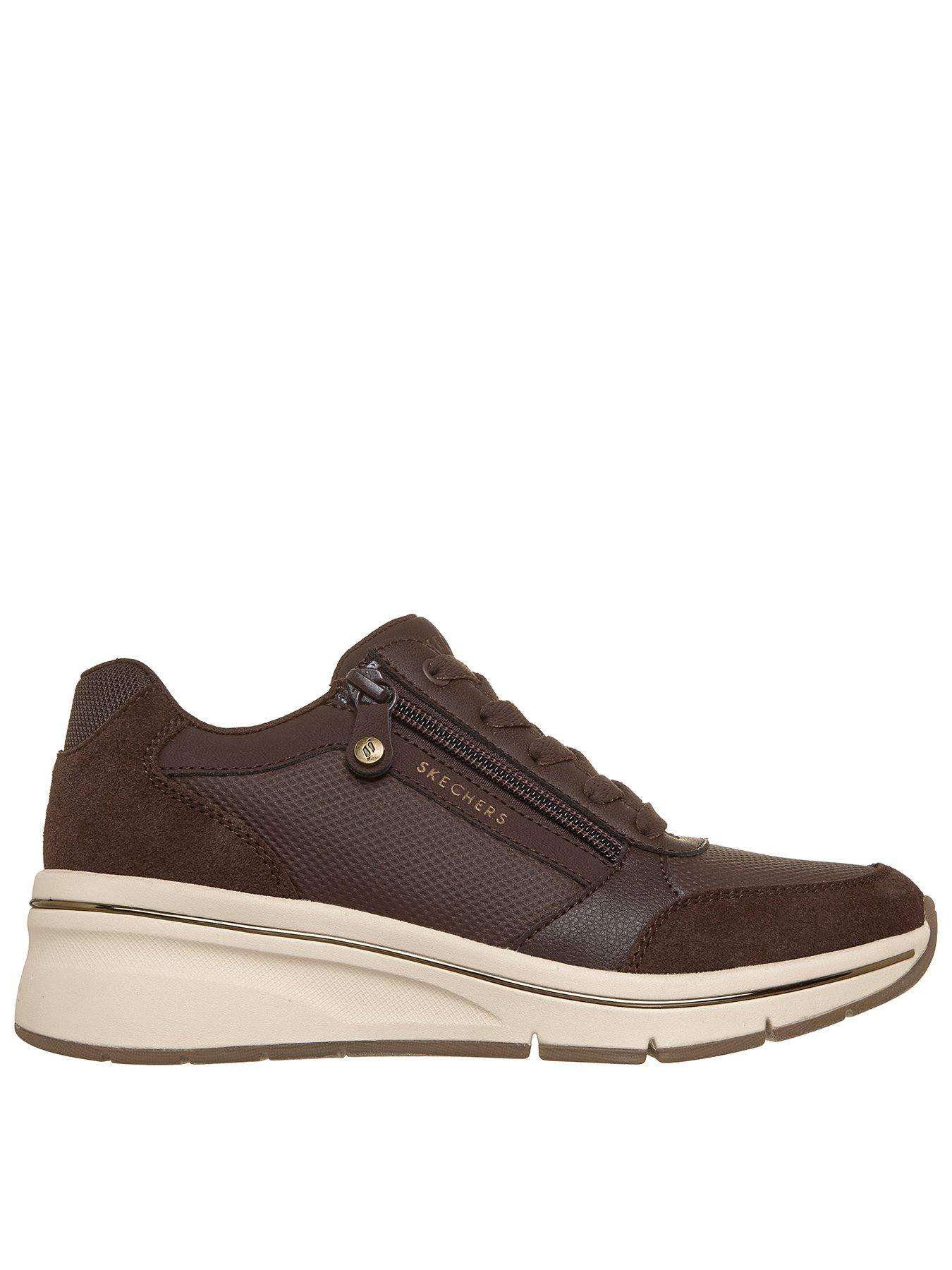 Image 1 of 6 of Skechers Billion Flex Luxe Up Quarter Zip Duraleather And Suede Lace Up Fashion Sneaker - Chocolate
