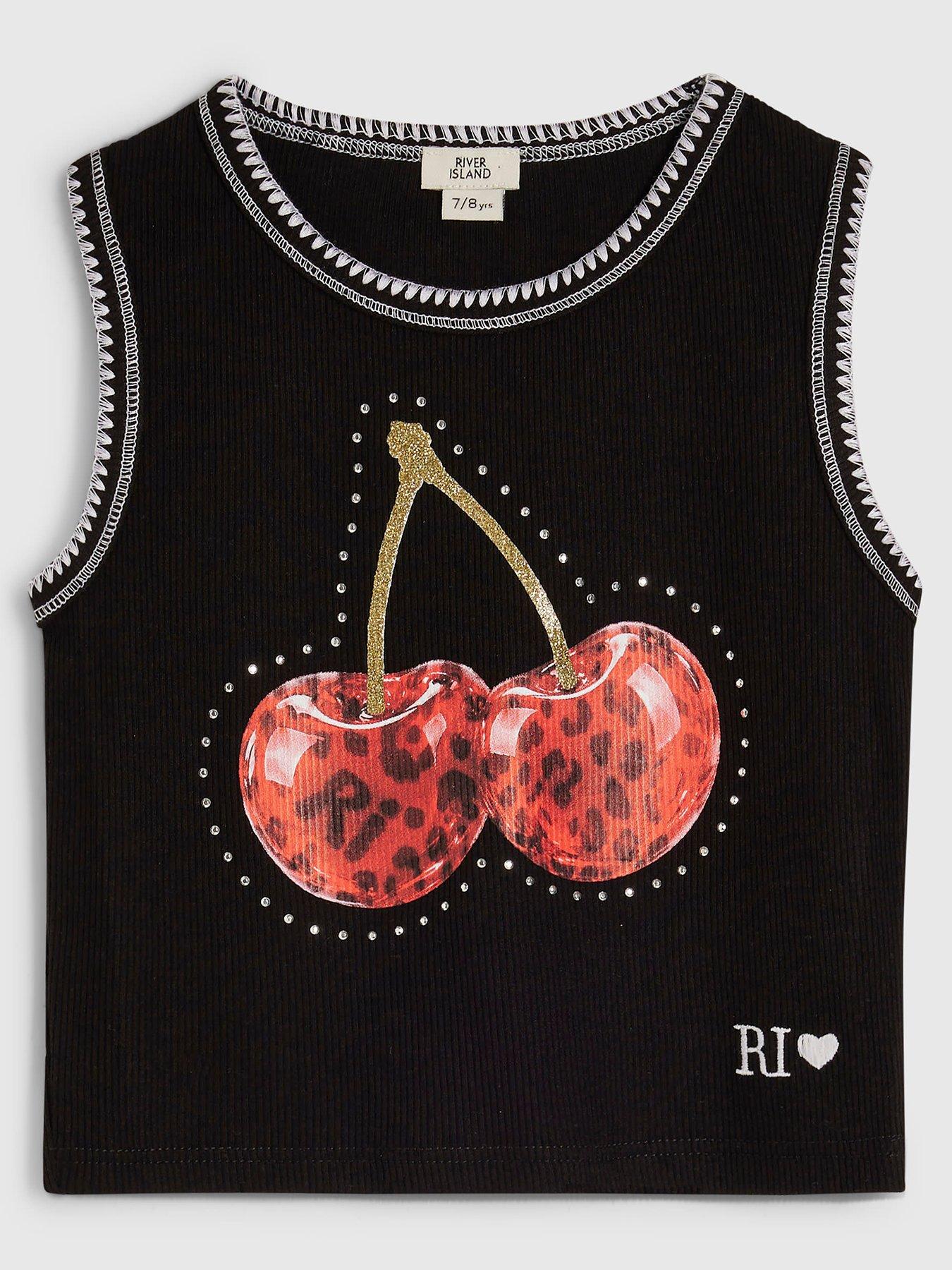 River Island Girls Cherry Whipstitch Tank Top - Black