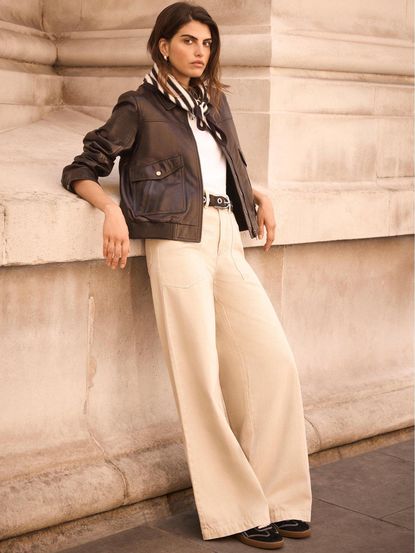 Mint Velvet Sand Wide Leg Utility Jeans - Cream