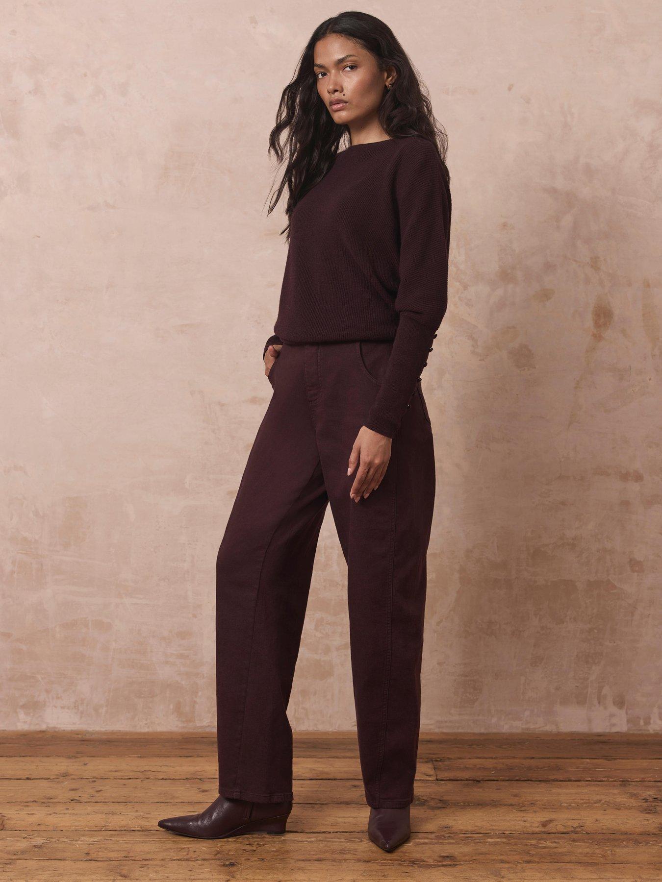 Image 3 of 6 of Mint Velvet Burgundy Lace Detail Jumper - Red