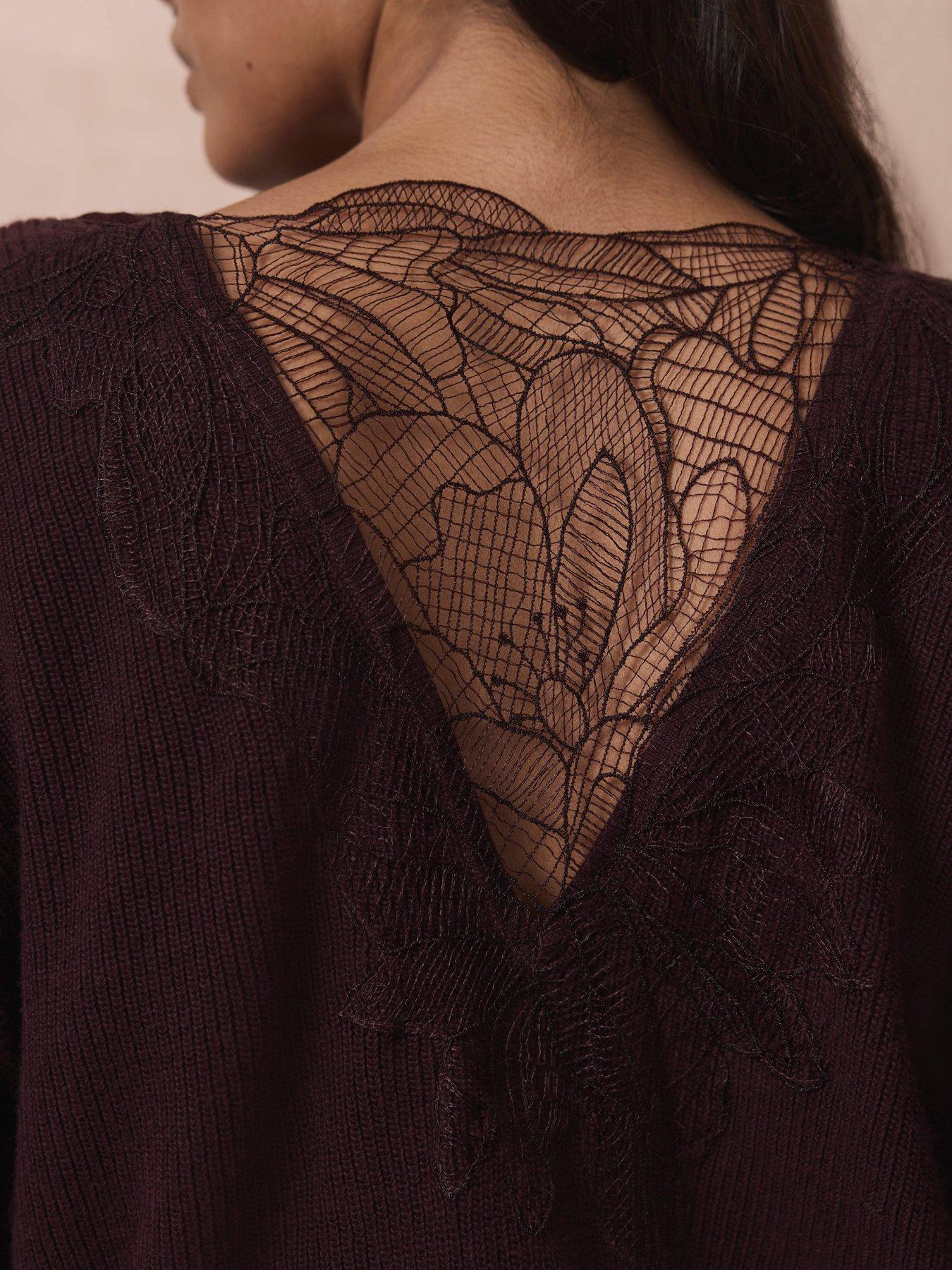 Image 4 of 6 of Mint Velvet Burgundy Lace Detail Jumper - Red