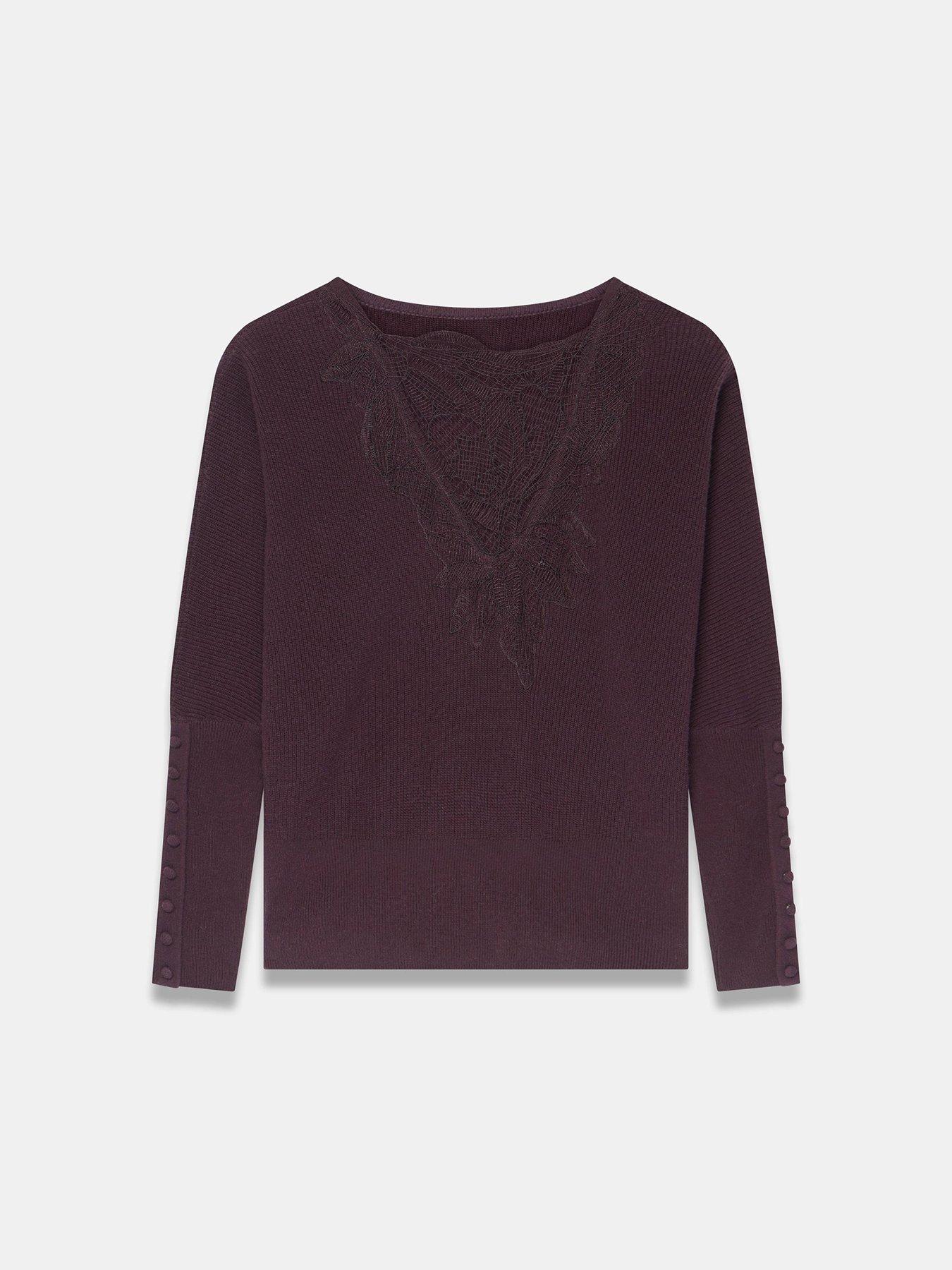 Image 6 of 6 of Mint Velvet Burgundy Lace Detail Jumper - Red