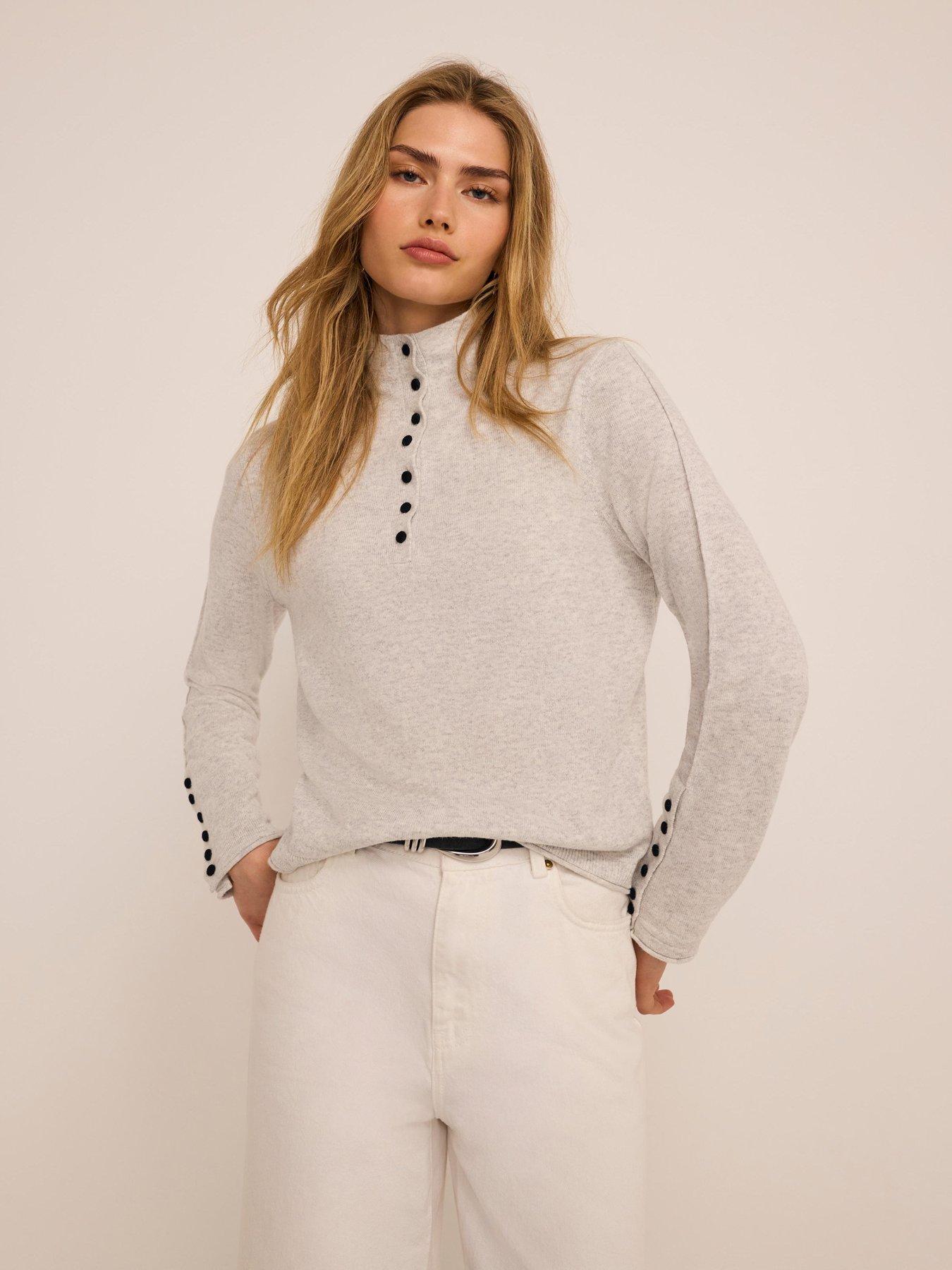 Image 2 of 6 of Mint Velvet Button Detail Knit Top - Grey