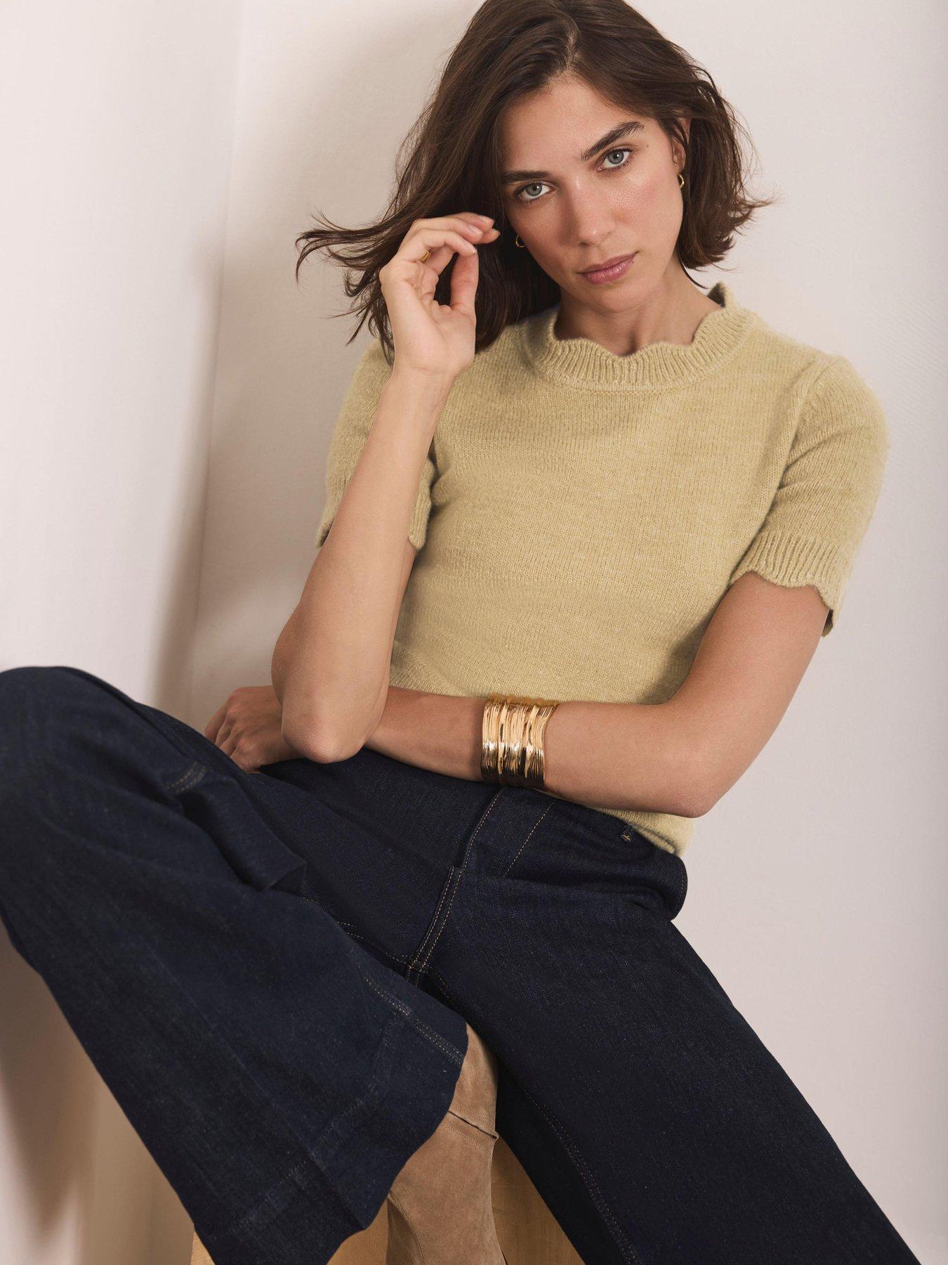 Mint Velvet Scallop Trim Knit Top - Green