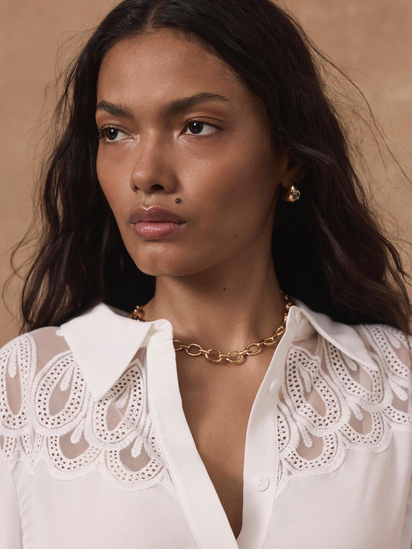 Image 4 of 6 of Mint Velvet Embroidered Lace Trim Blouse - Cream