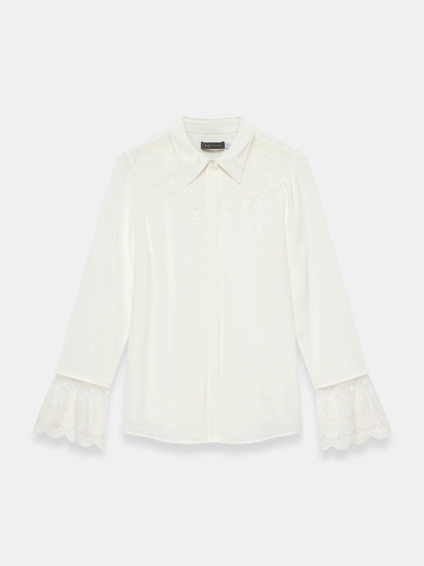 Image 5 of 6 of Mint Velvet Embroidered Lace Trim Blouse - Cream