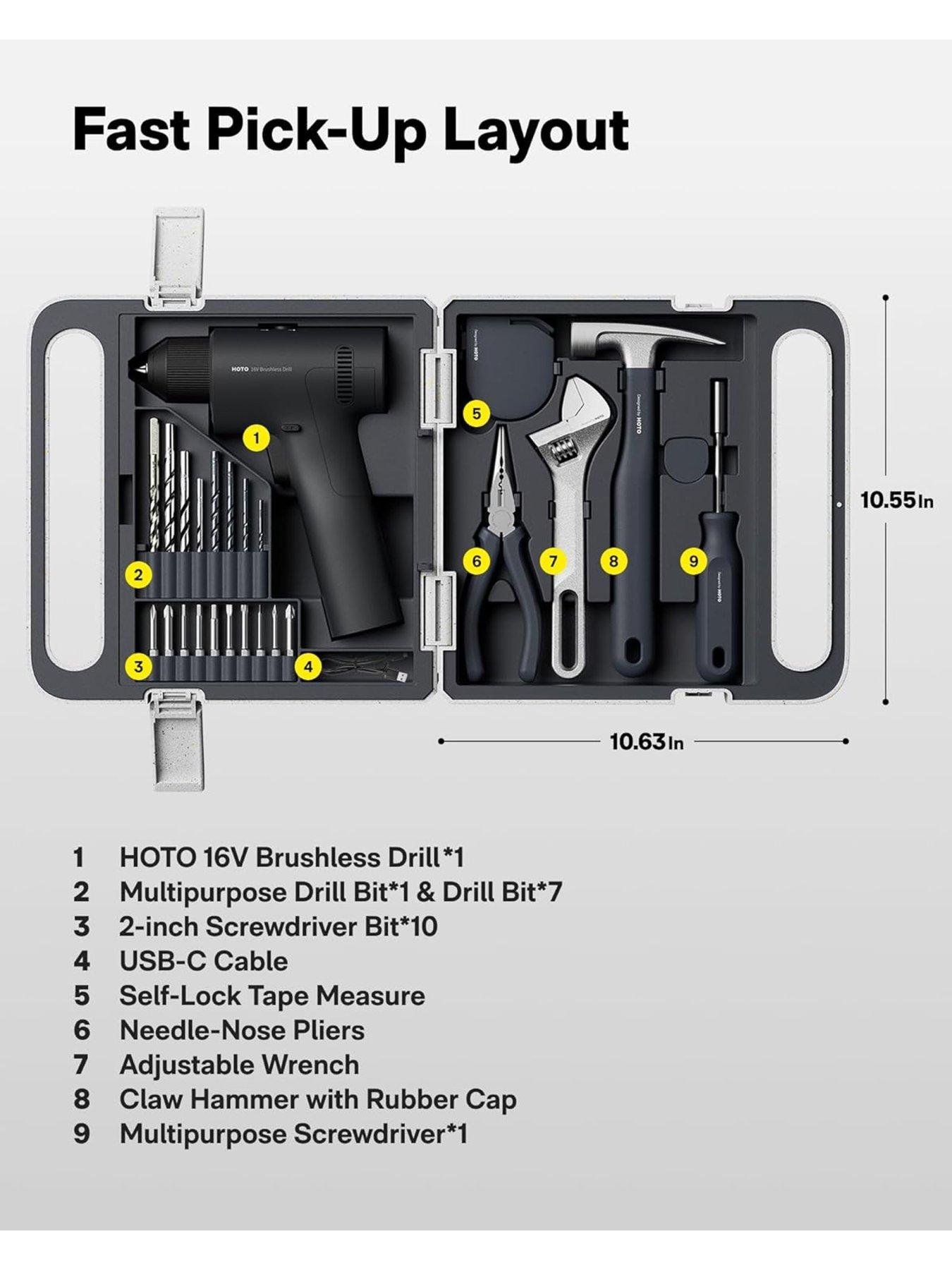 Image 2 of 7 of HOTO 16V Brushless Drill Tool Set