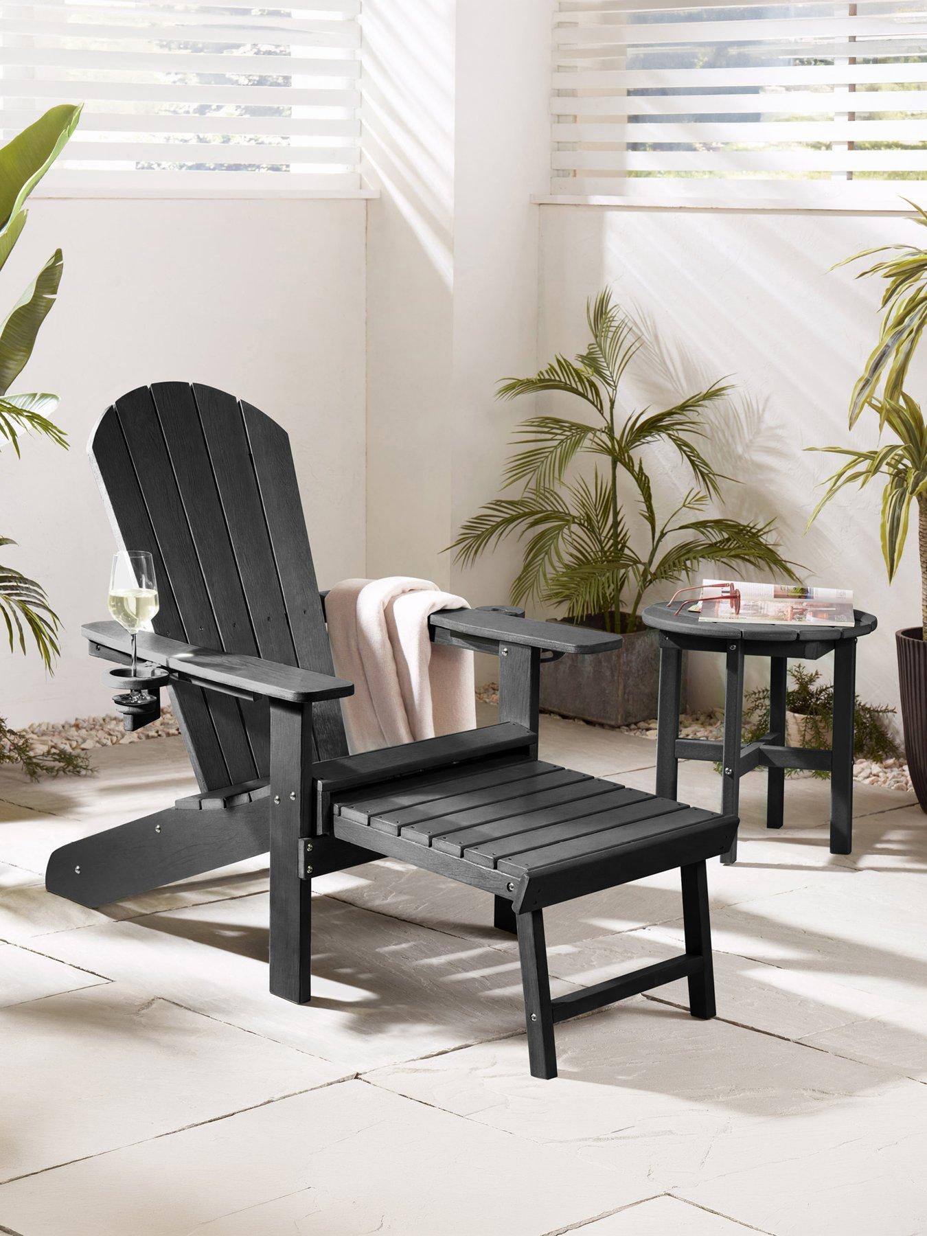 Vonhaus Westport Black Adirondack Garden Chair with Footstool