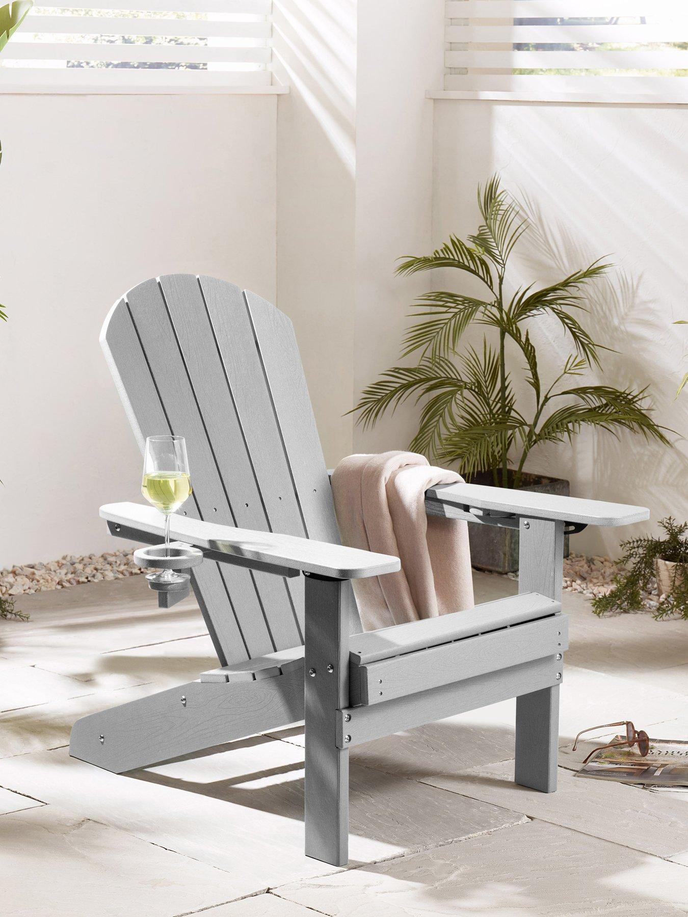 Vonhaus Westport Grey Adirondack Garden Chair with Footstool