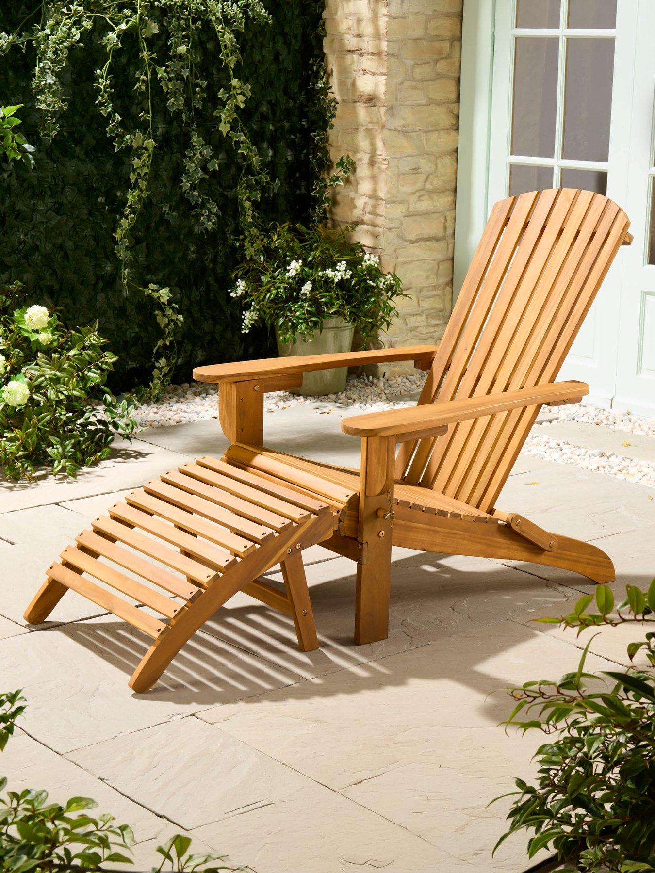 Vonhaus Hudson Folding Adirondack Chair and Footstool – Acacia Wood