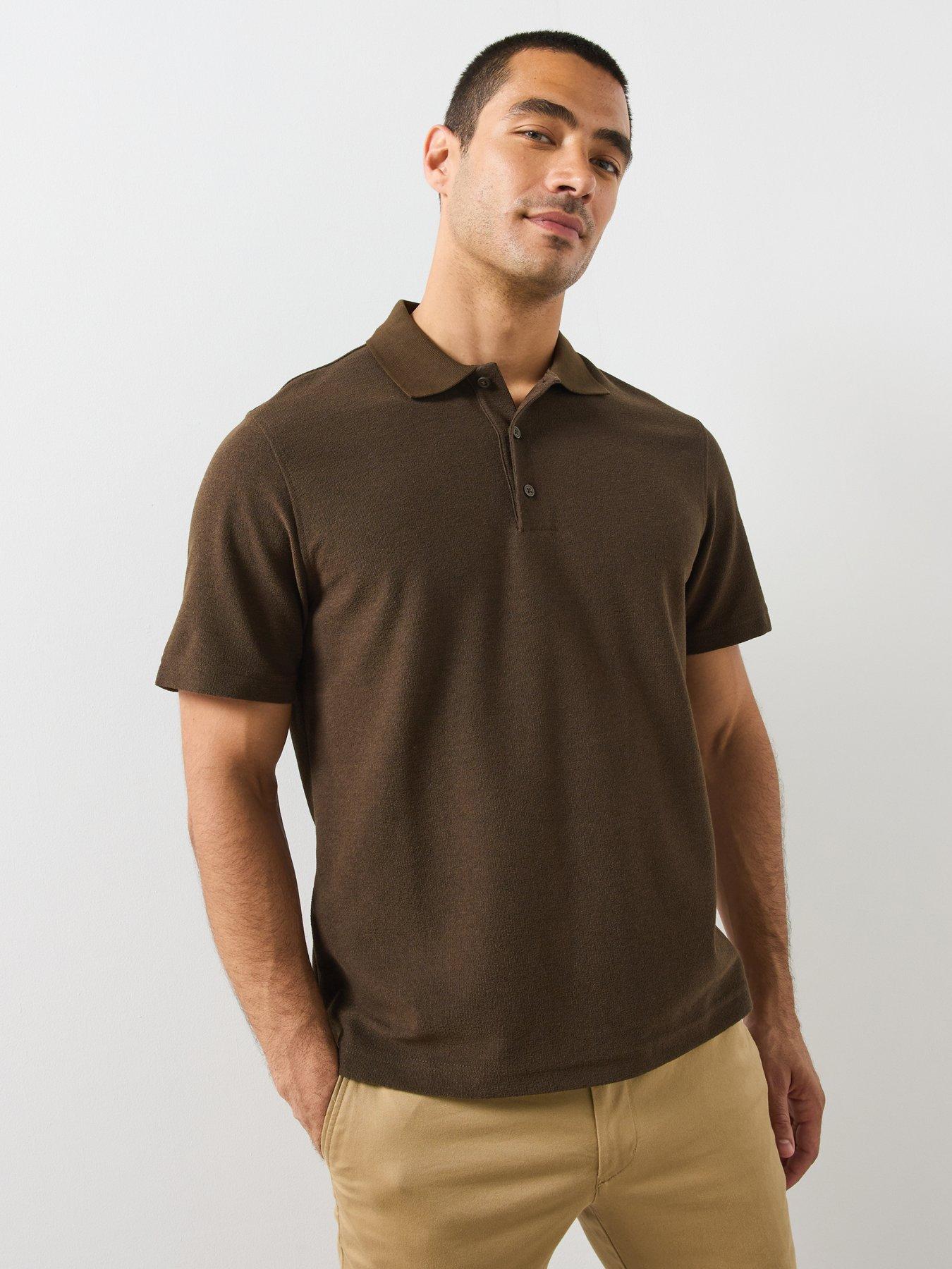 Mango Textured Cotton Blend Polo T-Shirt - Brown