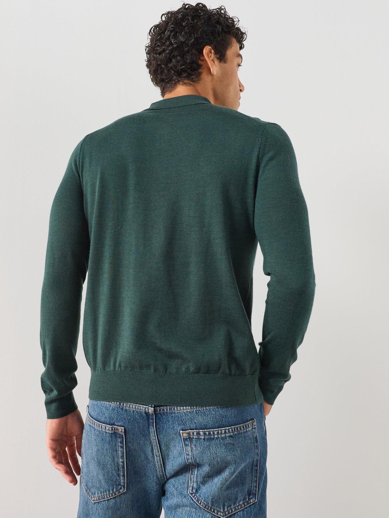Image 2 of 5 of Mango Men's Fine Knit 100% Wool Polo Shirt - Dark Green