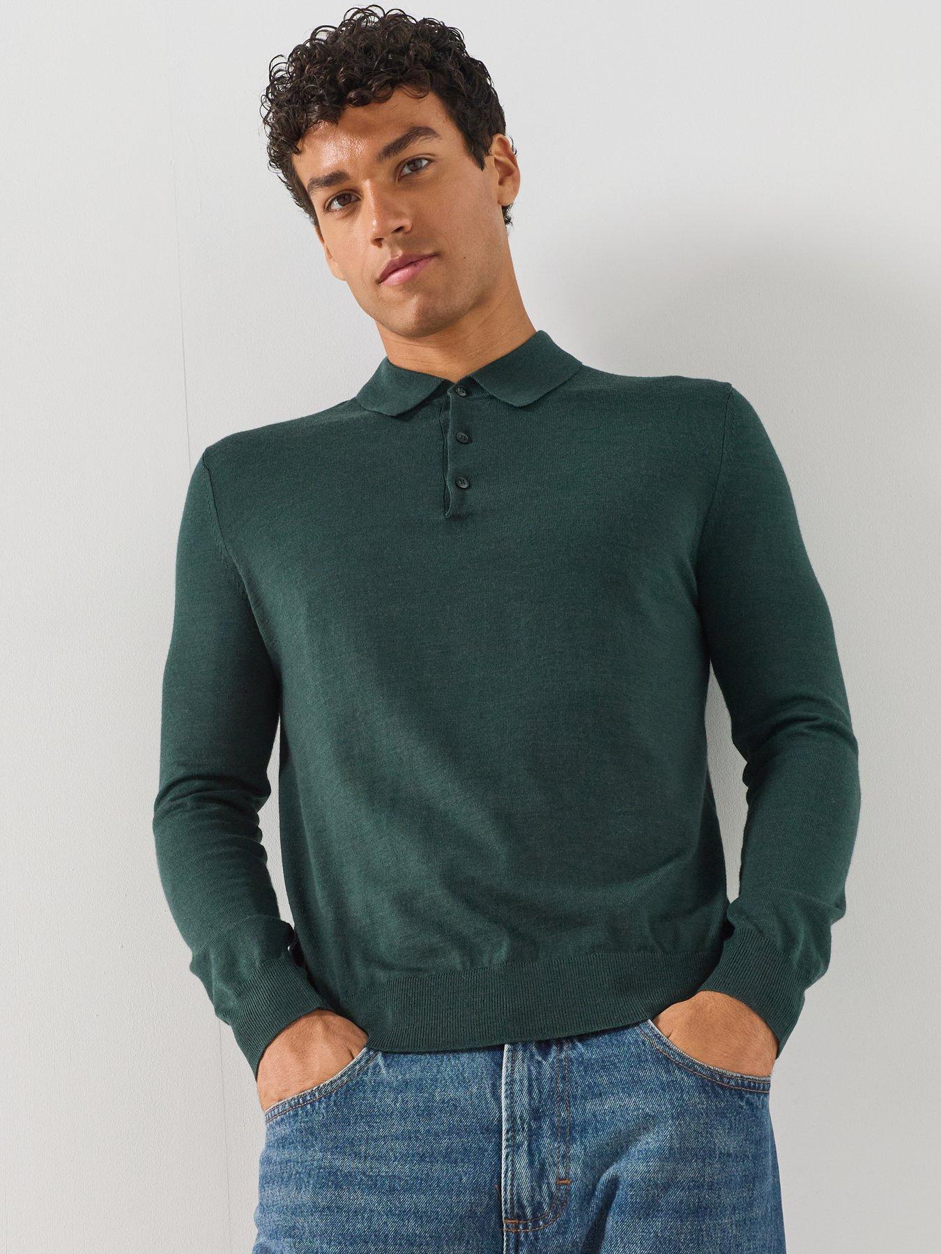 Image 4 of 5 of Mango Men's Fine Knit 100% Wool Polo Shirt - Dark Green