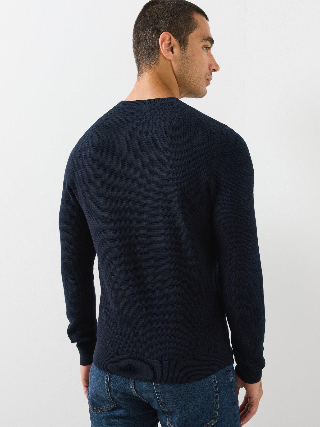 Image 2 of 6 of Mango Fine Knit Cotton Blend Textured Sweater - Navy