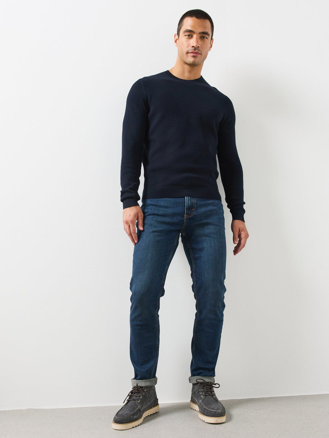 Image 3 of 6 of Mango Fine Knit Cotton Blend Textured Sweater - Navy