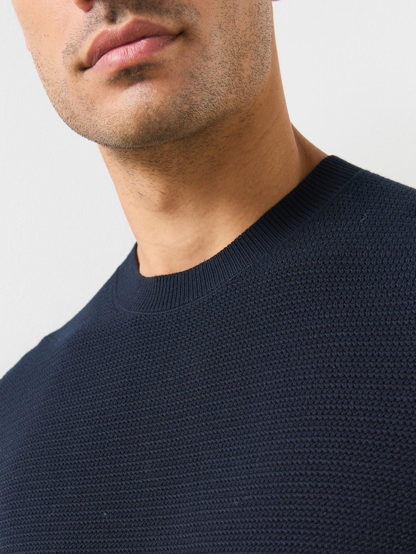 Image 4 of 6 of Mango Fine Knit Cotton Blend Textured Sweater - Navy