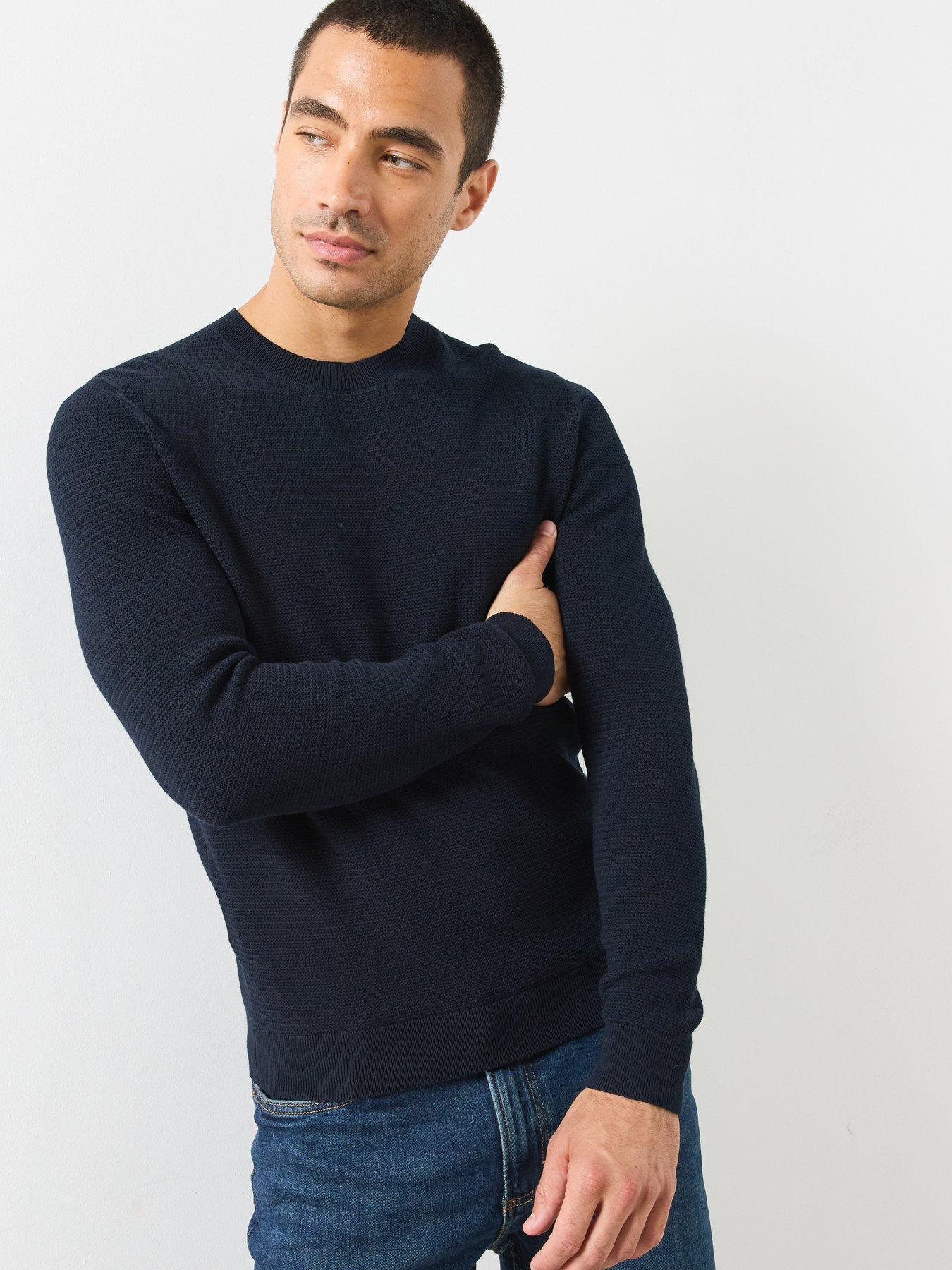 Image 5 of 6 of Mango Fine Knit Cotton Blend Textured Sweater - Navy