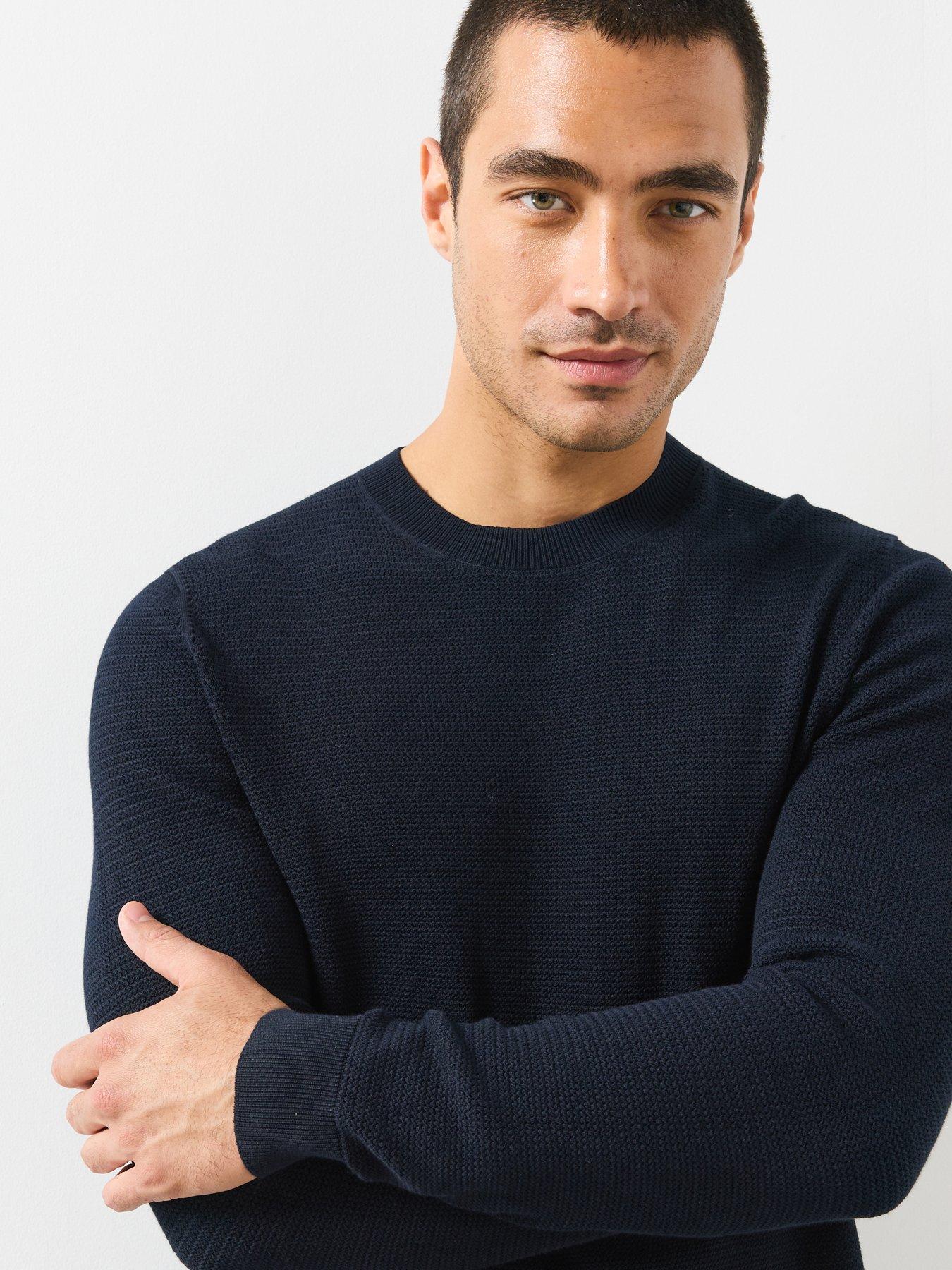 Image 6 of 6 of Mango Fine Knit Cotton Blend Textured Sweater - Navy