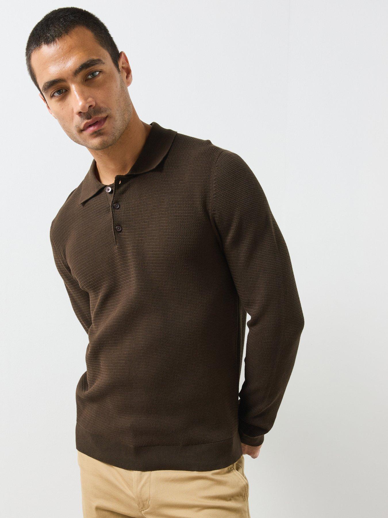 Mango Fine Knit Cotton Blend Polo Shirt - Brown