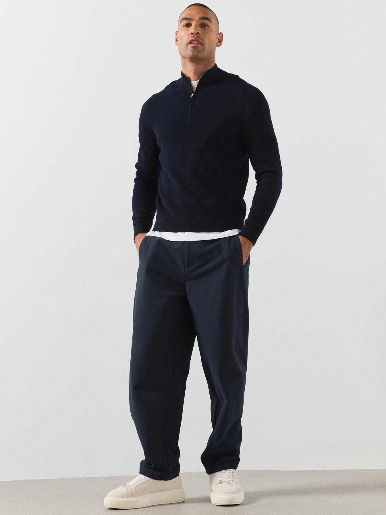 Mango Fine Knit Textured Zip Up Jersey - Navy