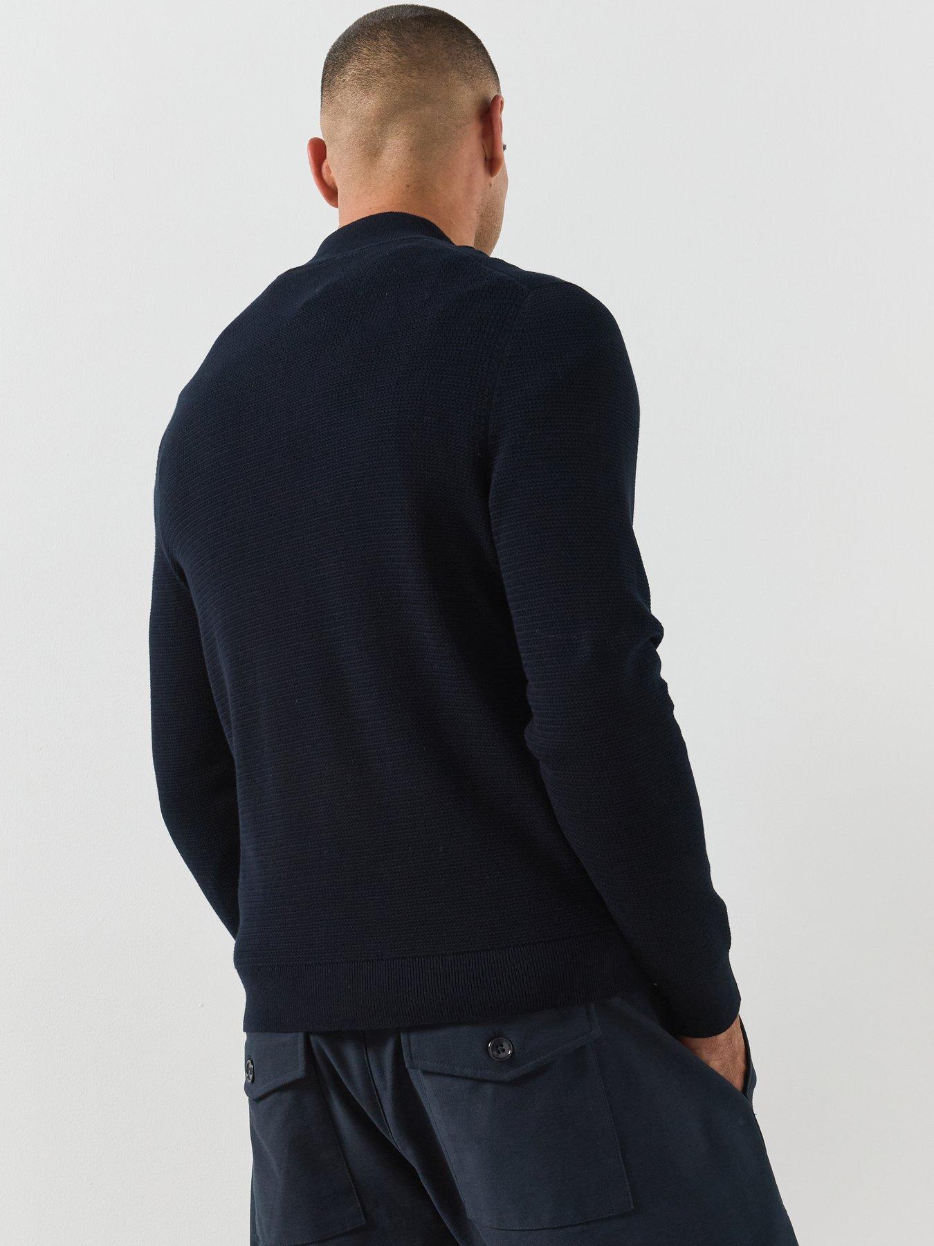 Image 2 of 5 of Mango Fine Knit Textured Zip Up Jersey - Navy
