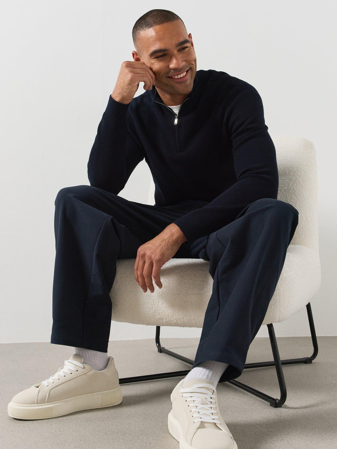 Image 3 of 5 of Mango Fine Knit Textured Zip Up Jersey - Navy