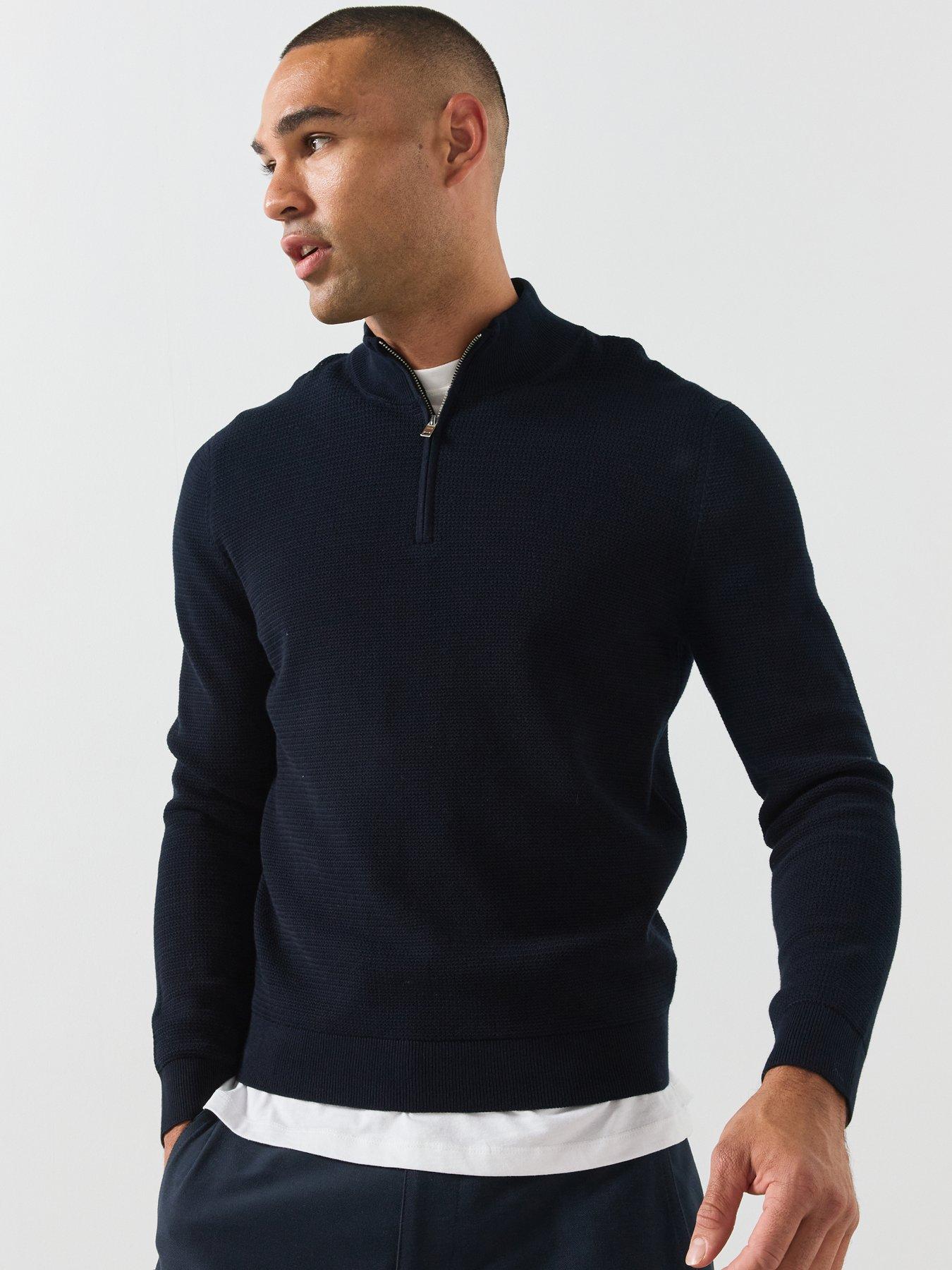 Image 4 of 5 of Mango Fine Knit Textured Zip Up Jersey - Navy