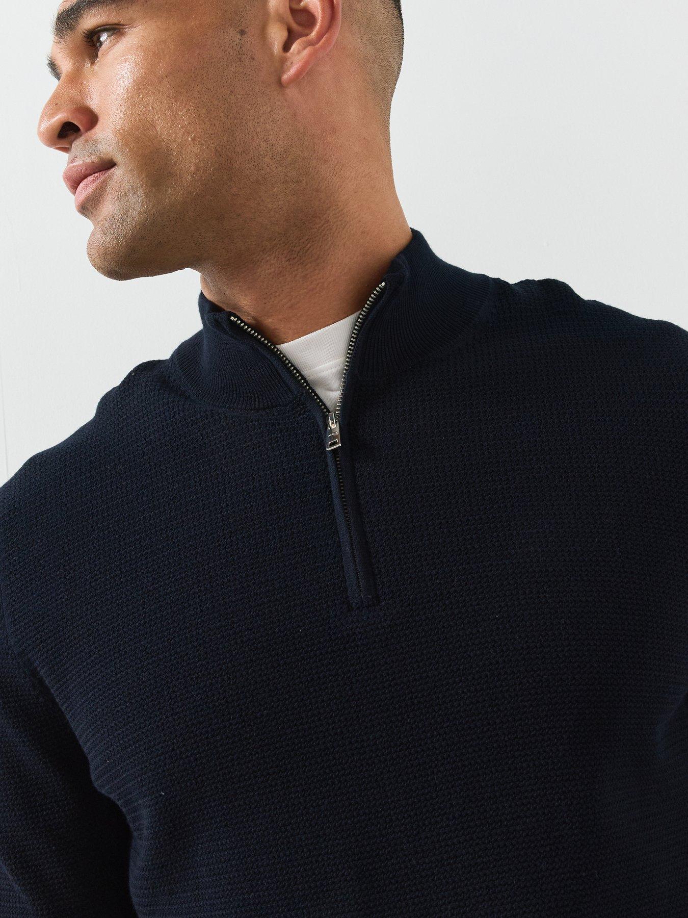 Image 5 of 5 of Mango Fine Knit Textured Zip Up Jersey - Navy