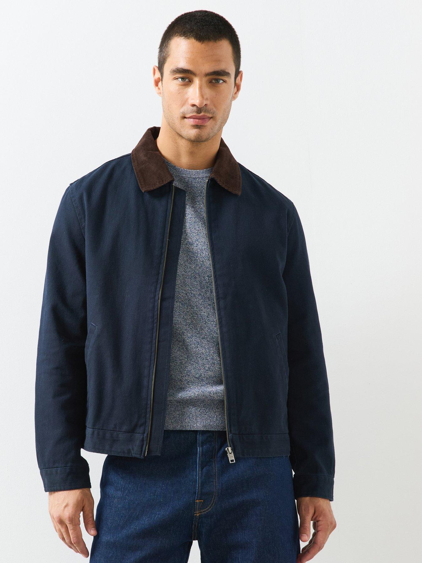 Mango Corduroy Collar Denim Jacket - Navy