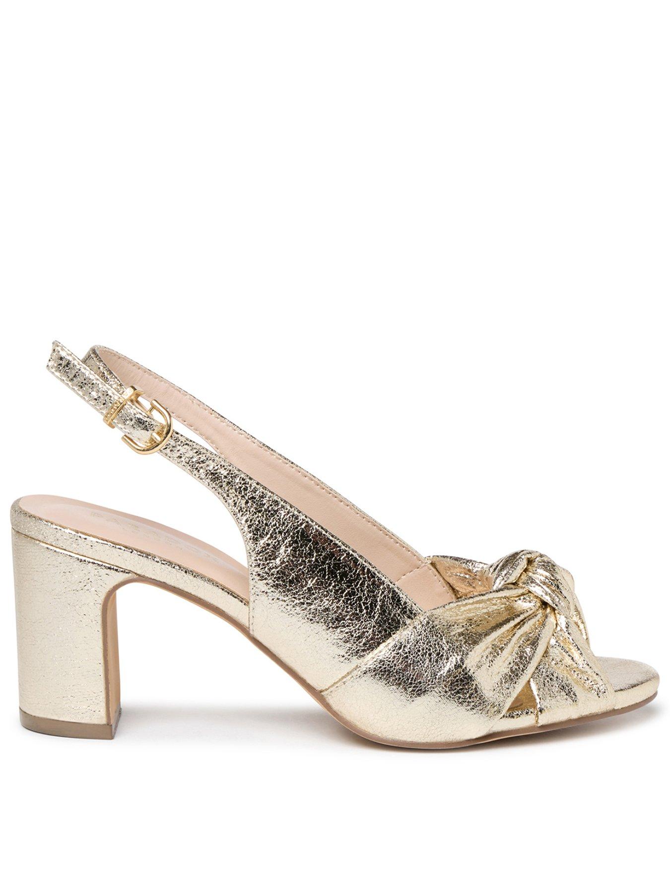 Paradox London Noreen Wide Fit Knot Sling Back Heeled Sandal - Champagne