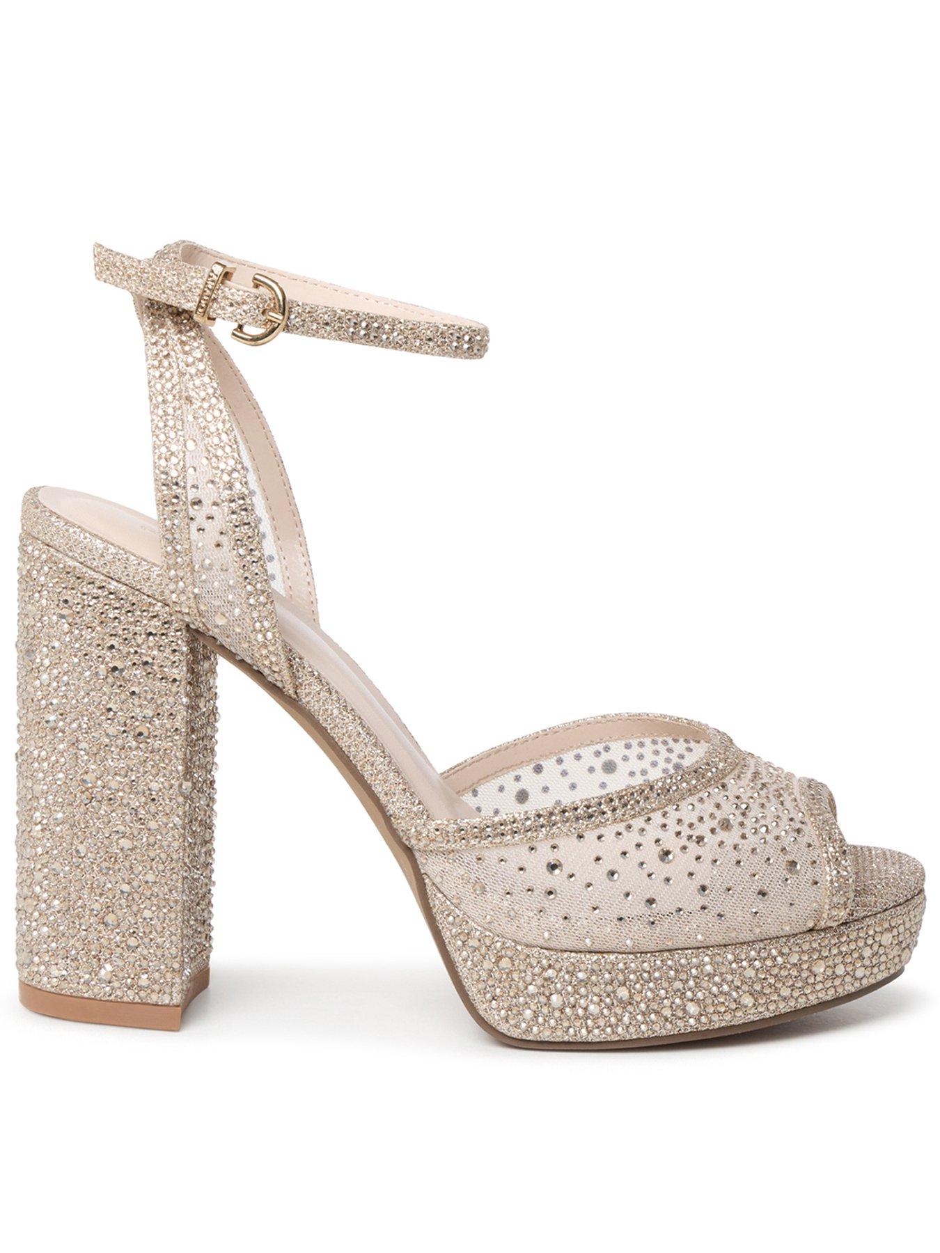 Paradox London Lysandra Mesh Sparkle Platform Block Heel Sandal - Champagne