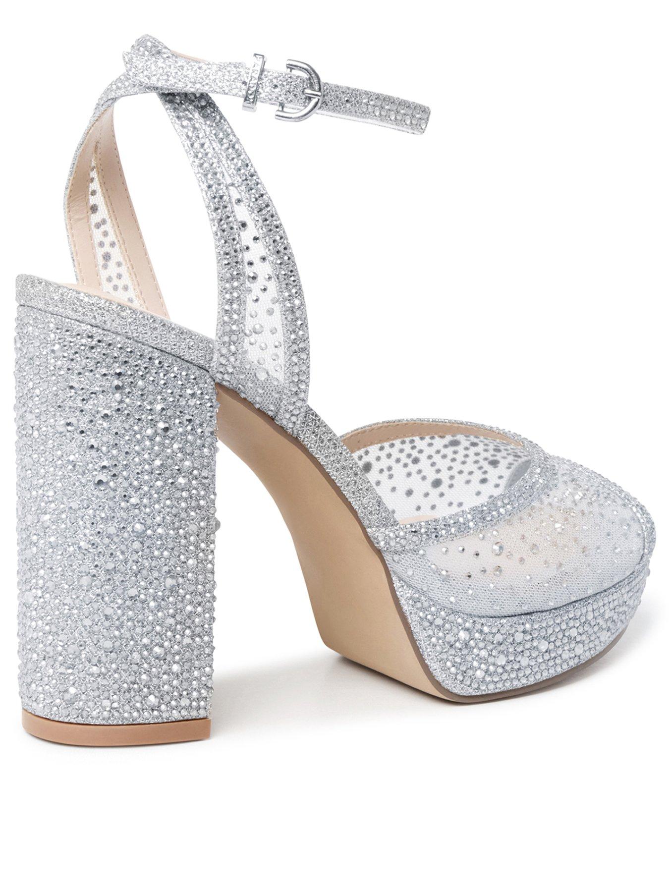 Image 3 of 7 of Paradox London Lysandra Mesh Sparkle Platform Block Heel Sandal - Silver