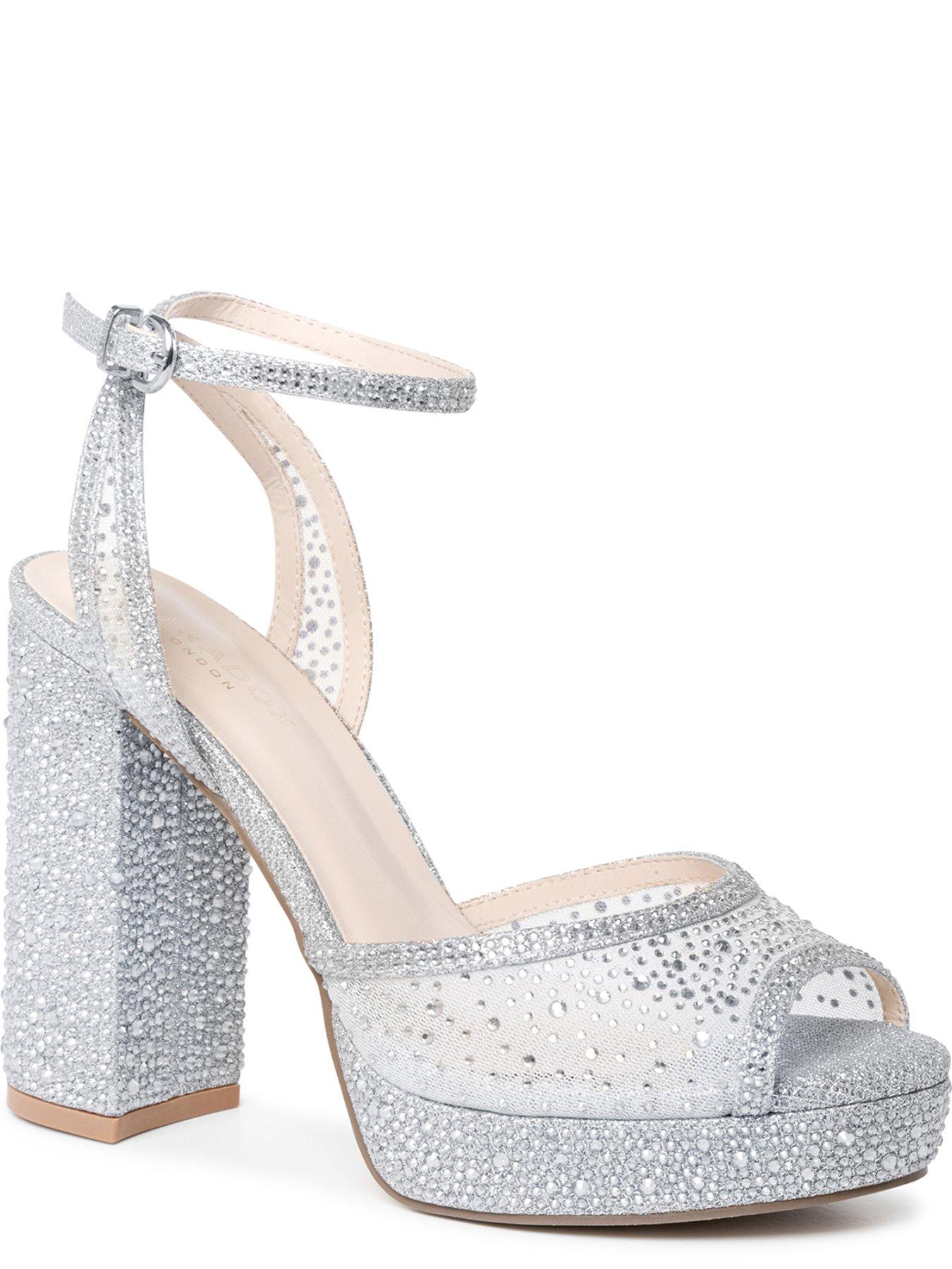 Image 4 of 7 of Paradox London Lysandra Mesh Sparkle Platform Block Heel Sandal - Silver