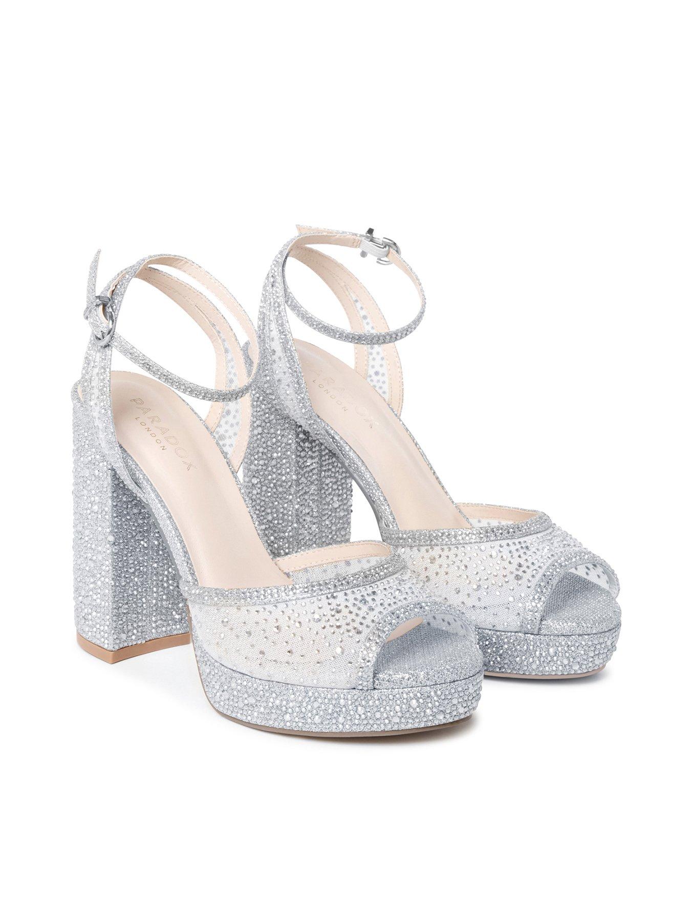 Image 6 of 7 of Paradox London Lysandra Mesh Sparkle Platform Block Heel Sandal - Silver