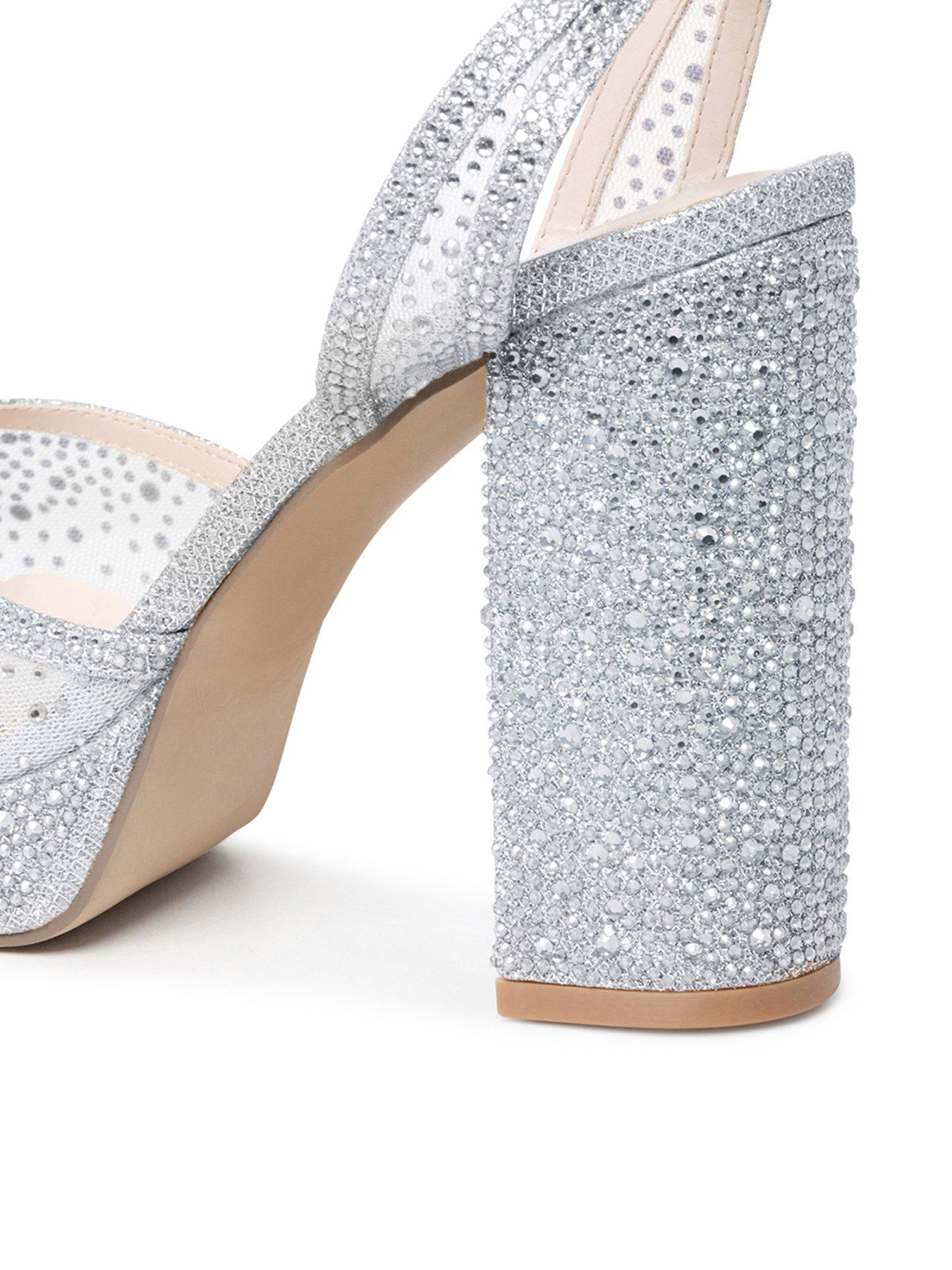 Image 7 of 7 of Paradox London Lysandra Mesh Sparkle Platform Block Heel Sandal - Silver