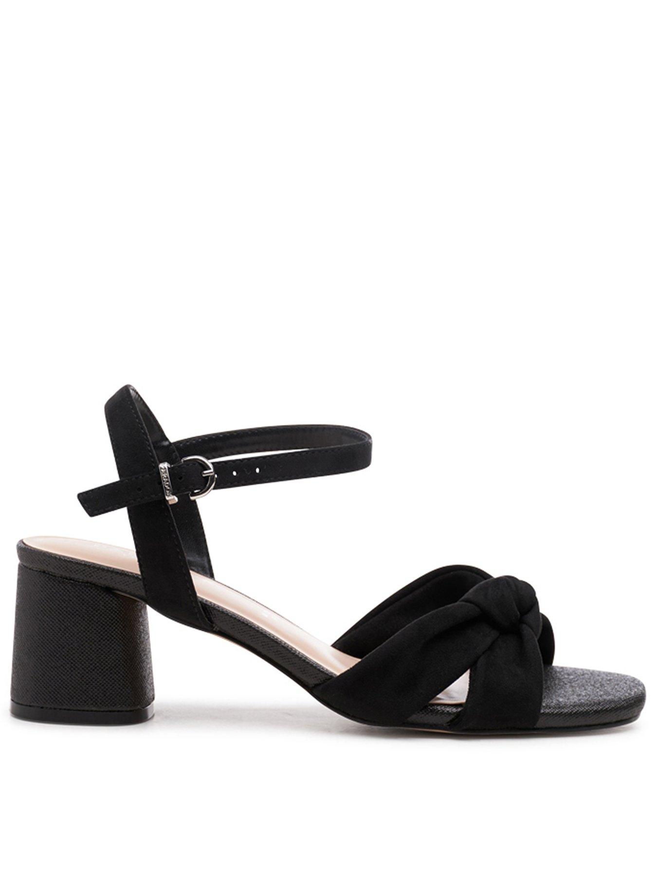 Paradox London Nalani Wide Fit Knot Detail Block Kitten Heel Sandal - Black