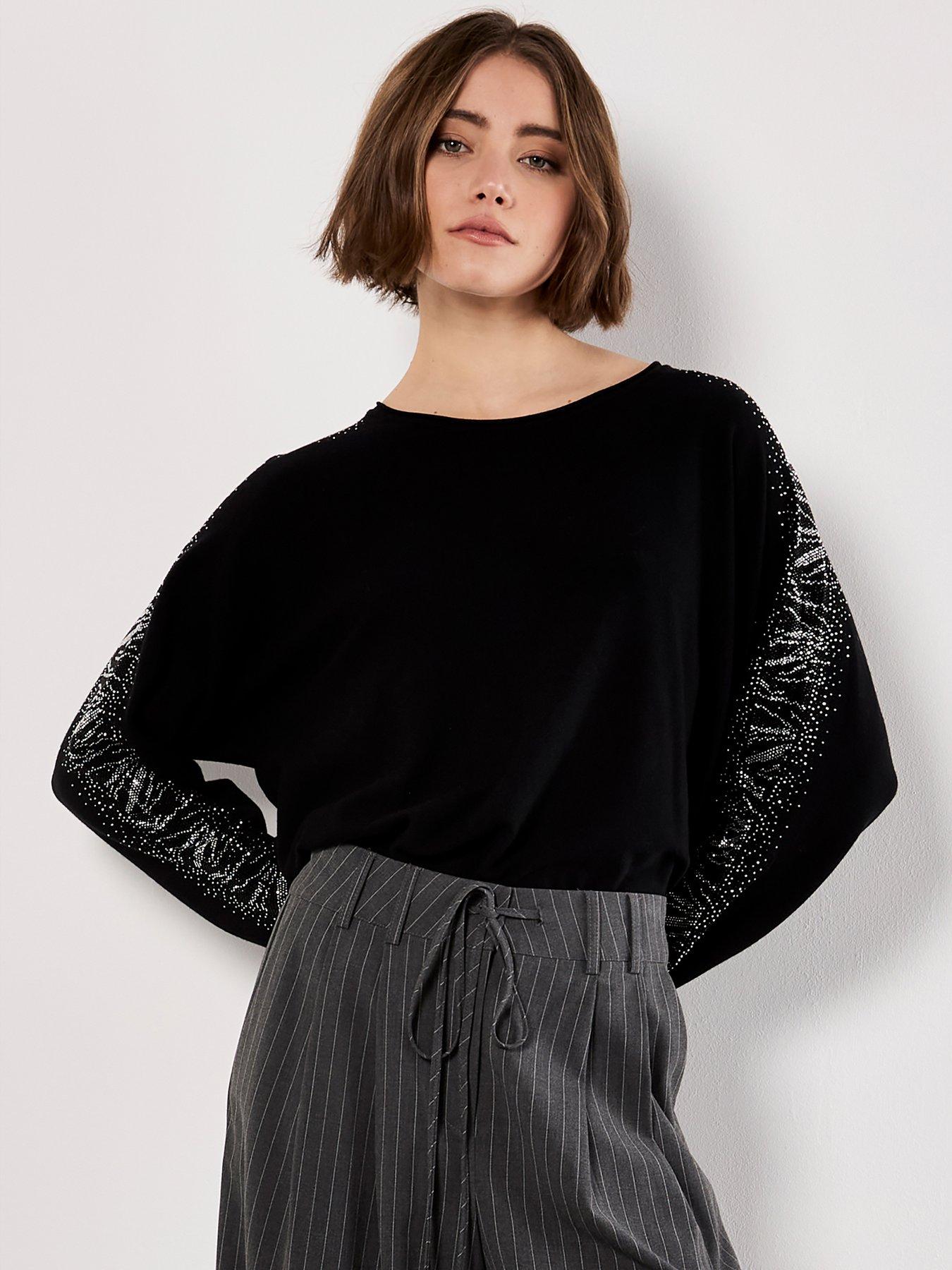 Image 1 of 5 of Apricot Snake Sparkle Arm Jumper - Black