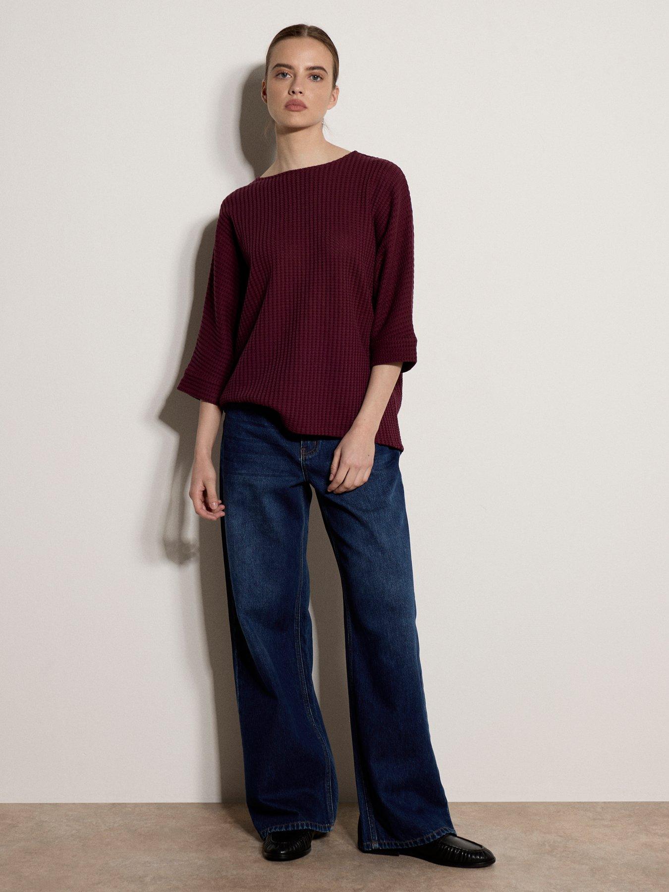 Image 1 of 4 of Apricot Waffle Knit Batwing Top