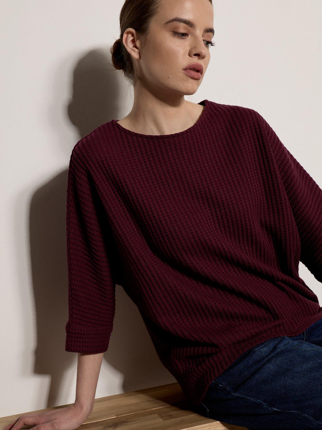 Image 3 of 4 of Apricot Waffle Knit Batwing Top