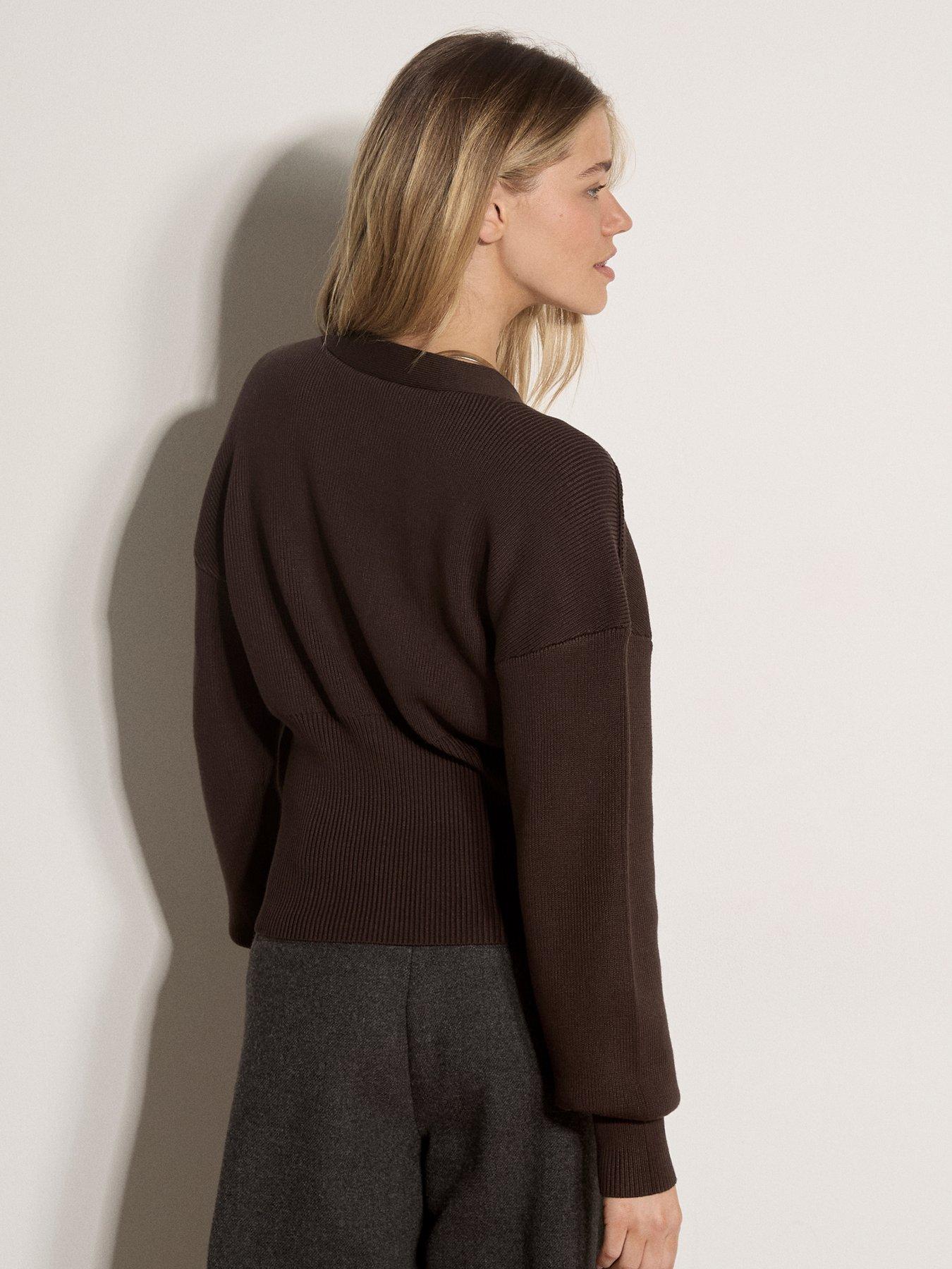 Image 2 of 5 of Apricot Hammered Gold Button Ribbed Cardigan - Brown