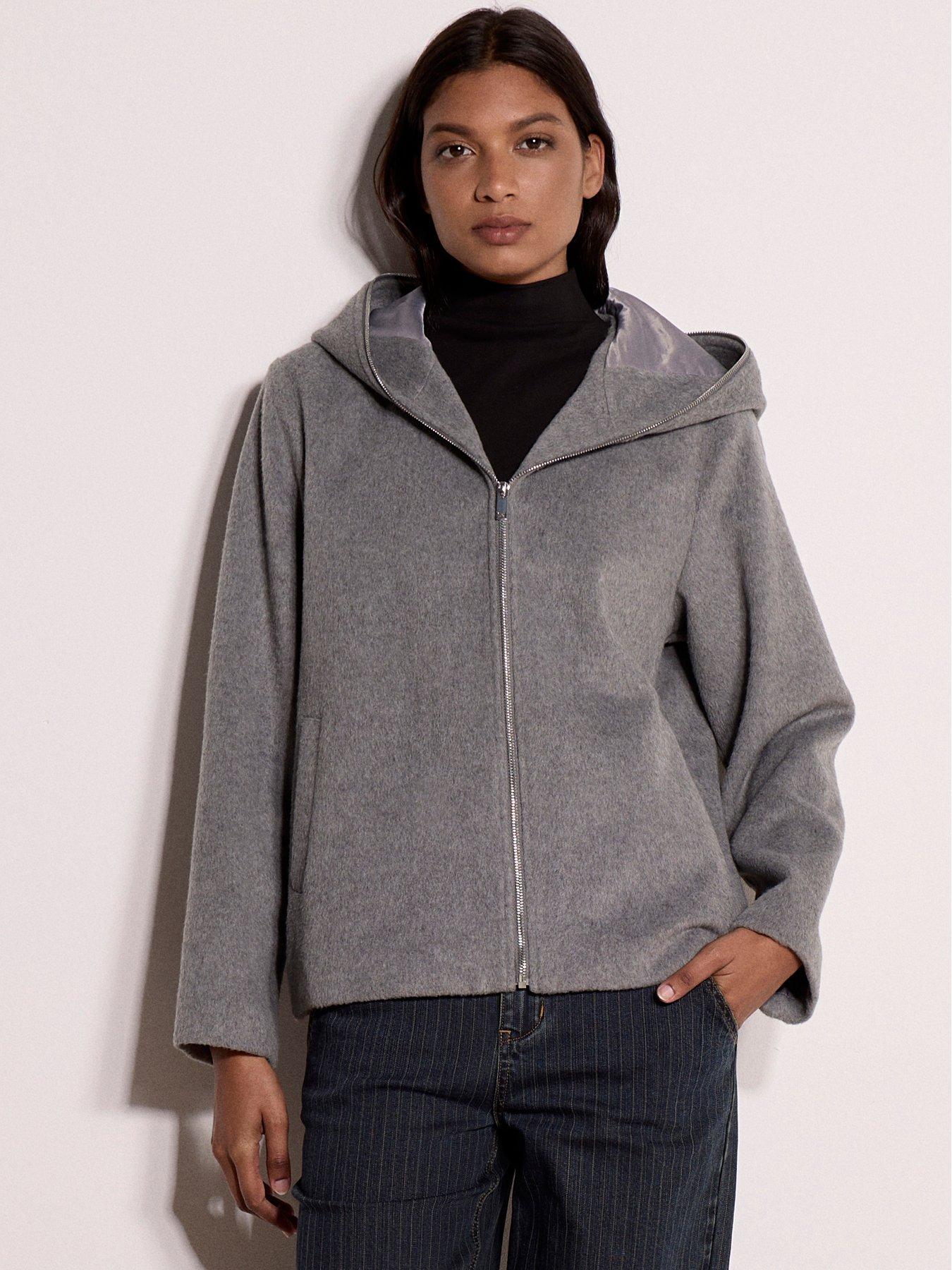 Image 1 of 4 of Apricot Full Zip Hooded Wool Jacket - Grey