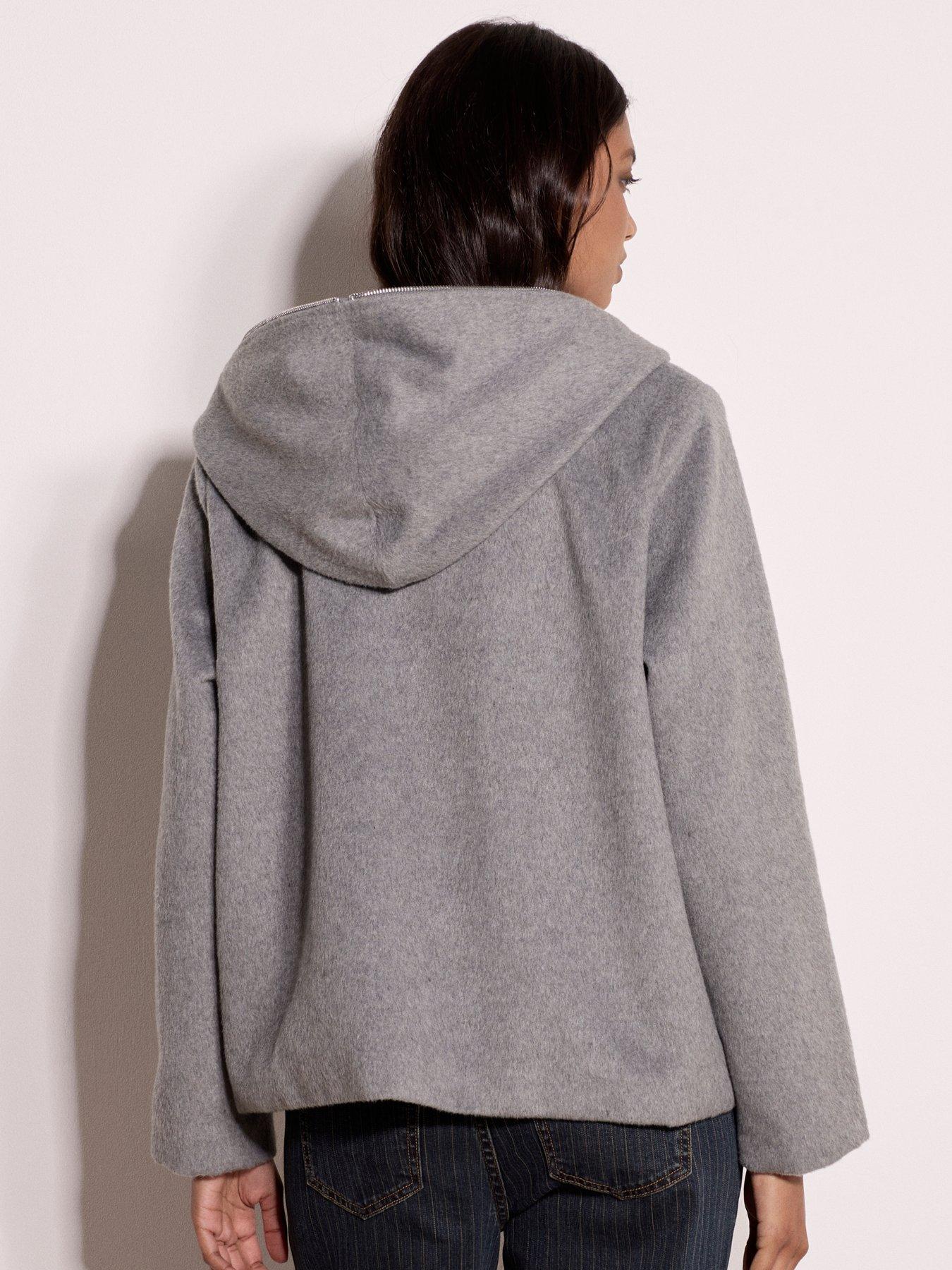 Image 2 of 4 of Apricot Full Zip Hooded Wool Jacket - Grey