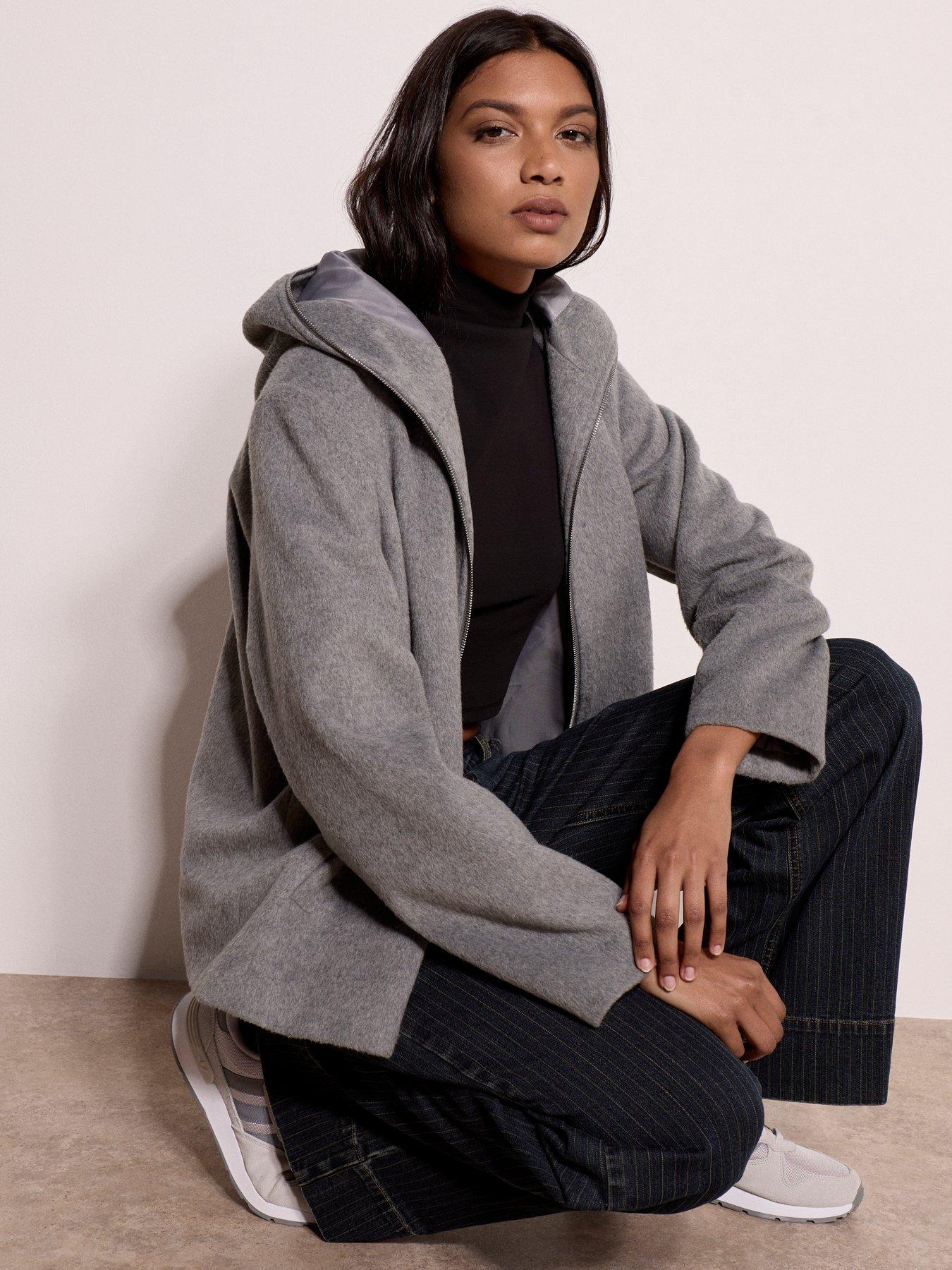 Image 3 of 4 of Apricot Full Zip Hooded Wool Jacket - Grey