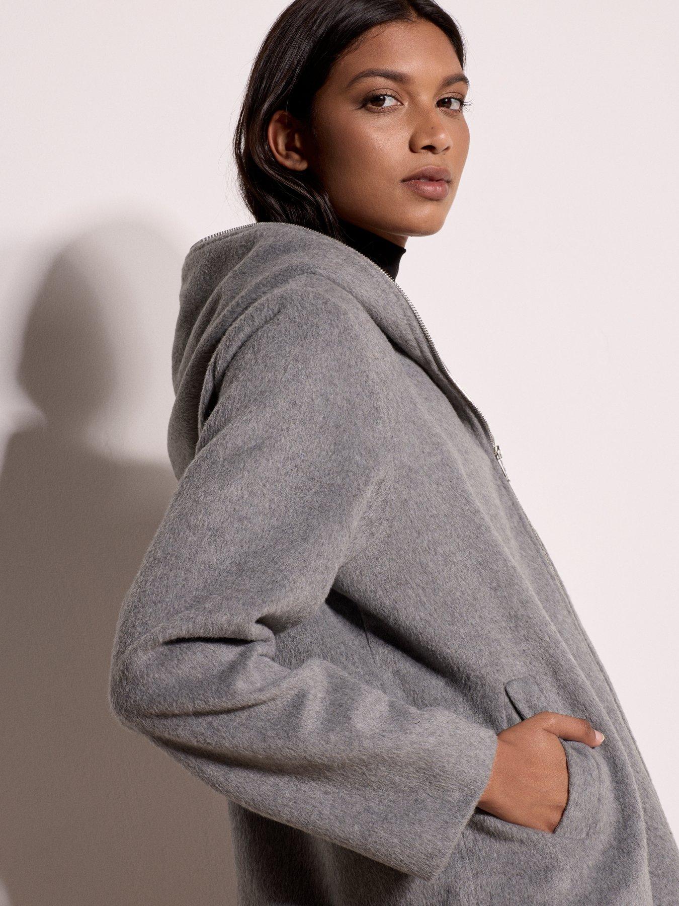 Image 4 of 4 of Apricot Full Zip Hooded Wool Jacket - Grey