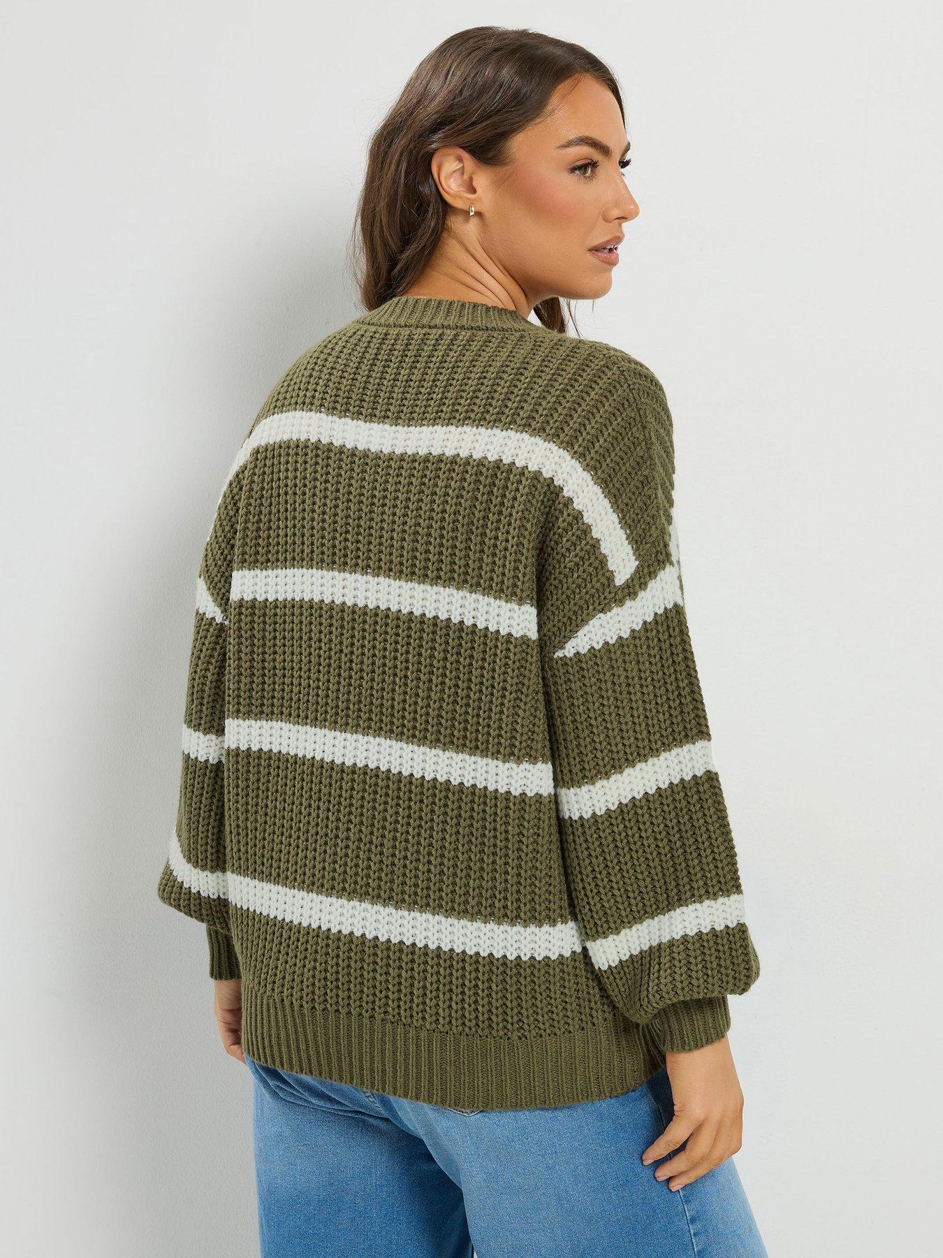 Image 2 of 4 of Yours Curve Chunky Waffle Stripe Jumper - Green
