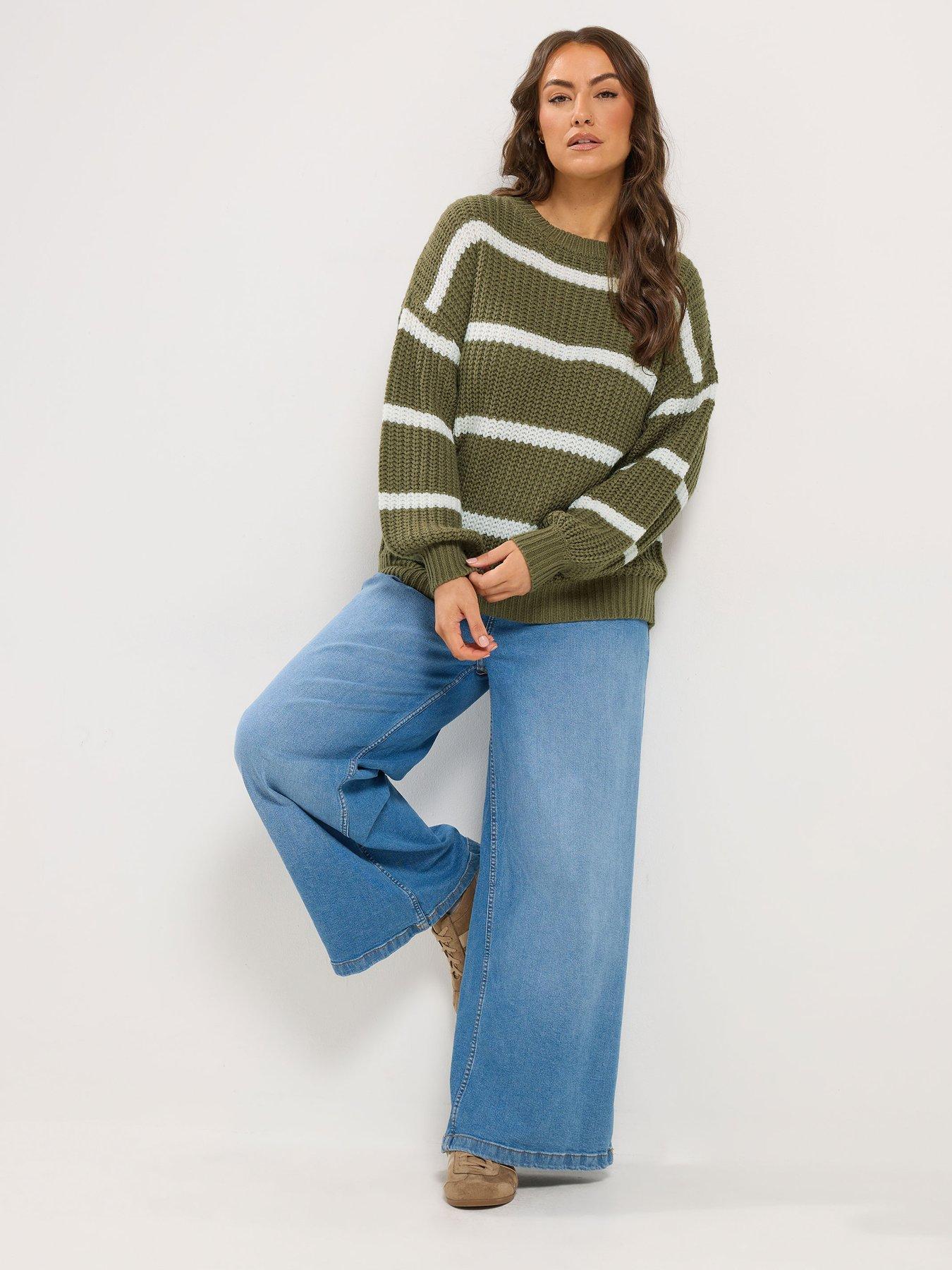 Image 3 of 4 of Yours Curve Chunky Waffle Stripe Jumper - Green