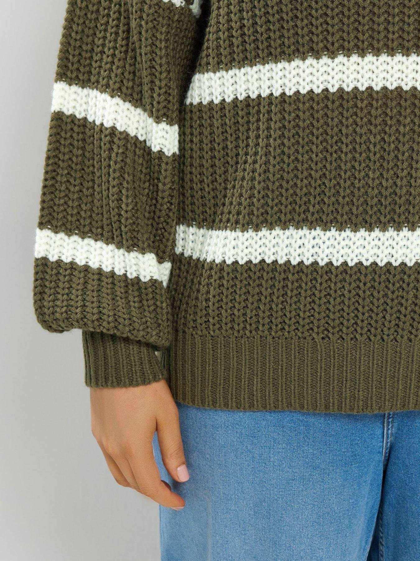 Image 4 of 4 of Yours Curve Chunky Waffle Stripe Jumper - Green