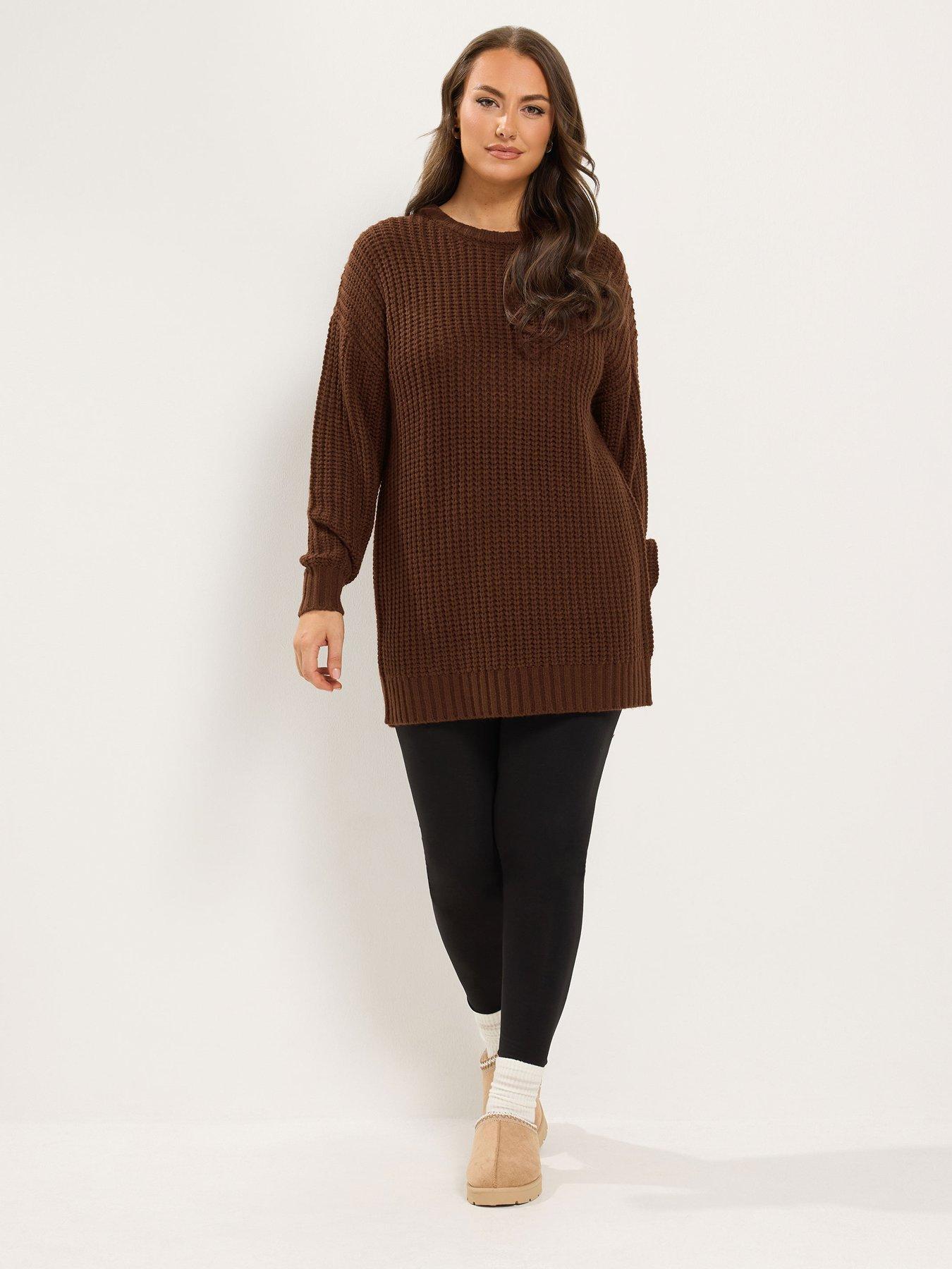 Image 3 of 4 of Yours Curve Waffle Longline Jumper - Brown